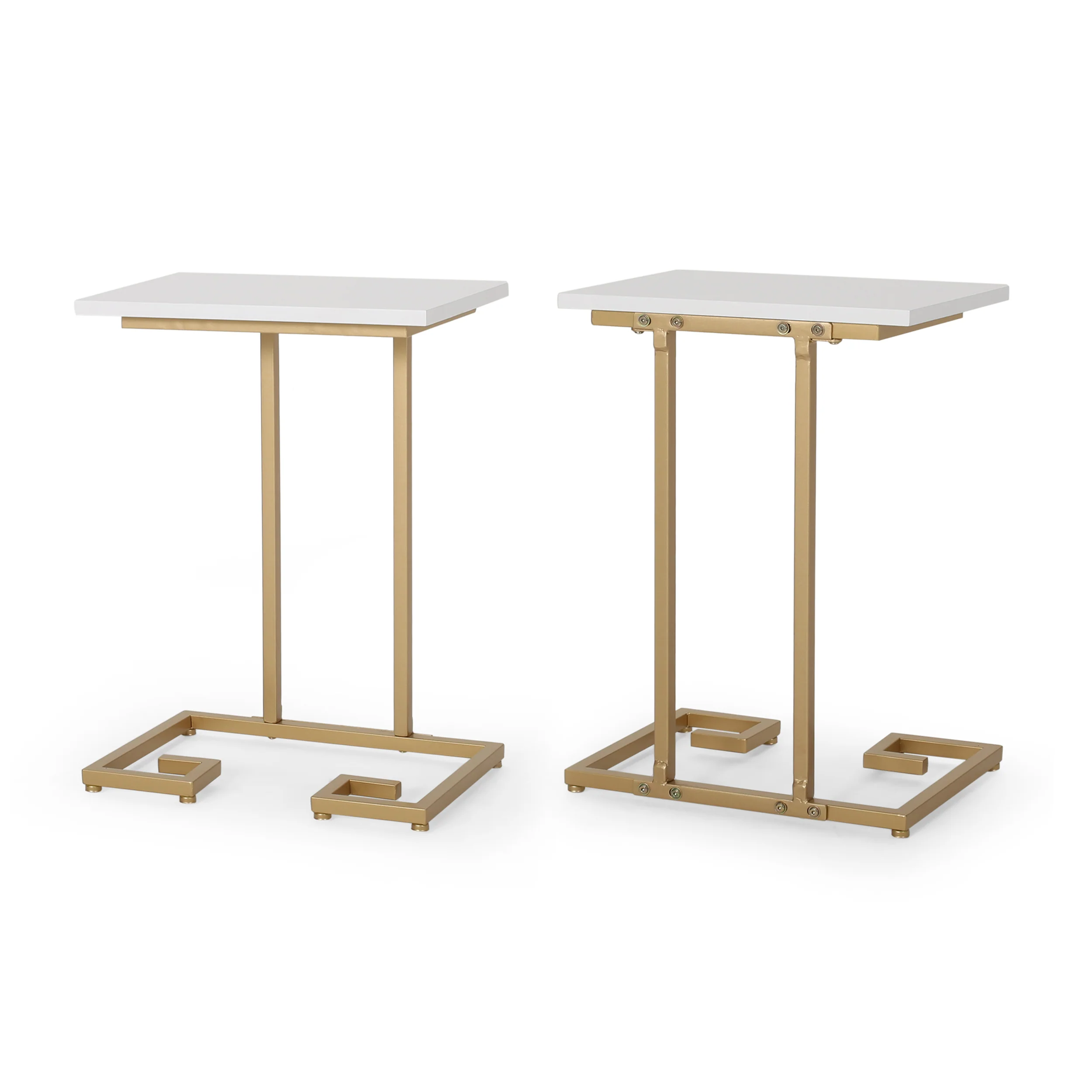 Ariade Modern Glam C Side Table, Set of 2, White and Champagne Gold - furnishings