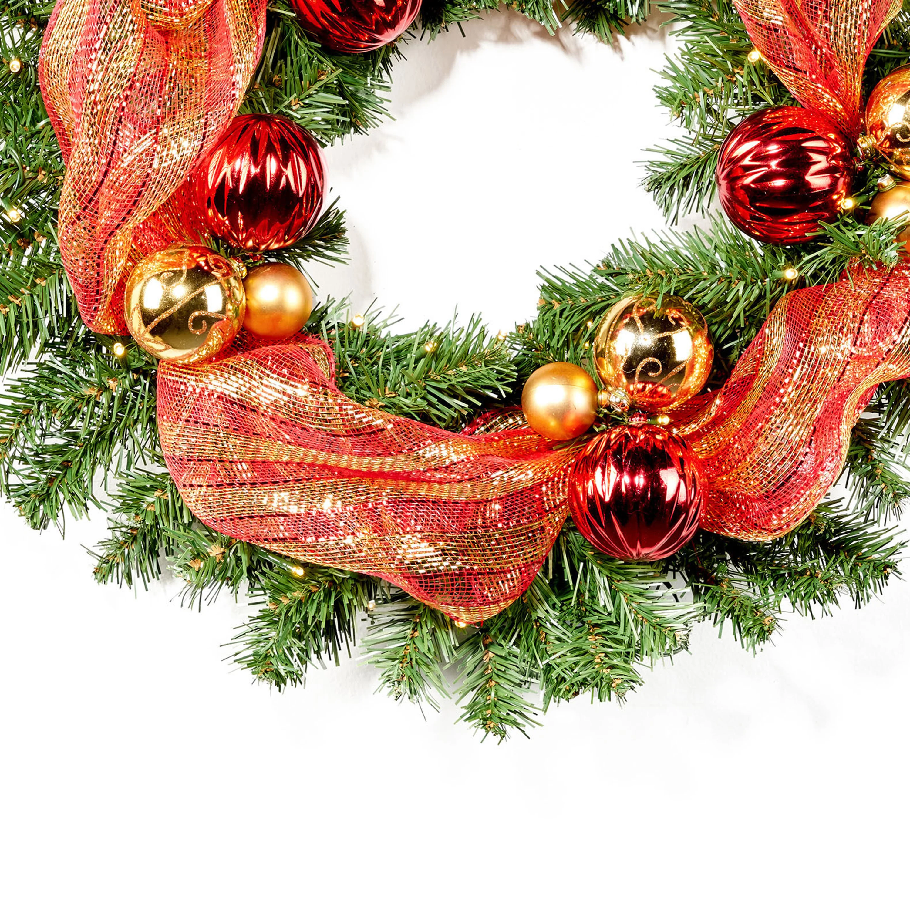 24-inch Noble For Pre-Lit Warm White LED Pre-Decorated Artificial Christmas Wreath - furnishings