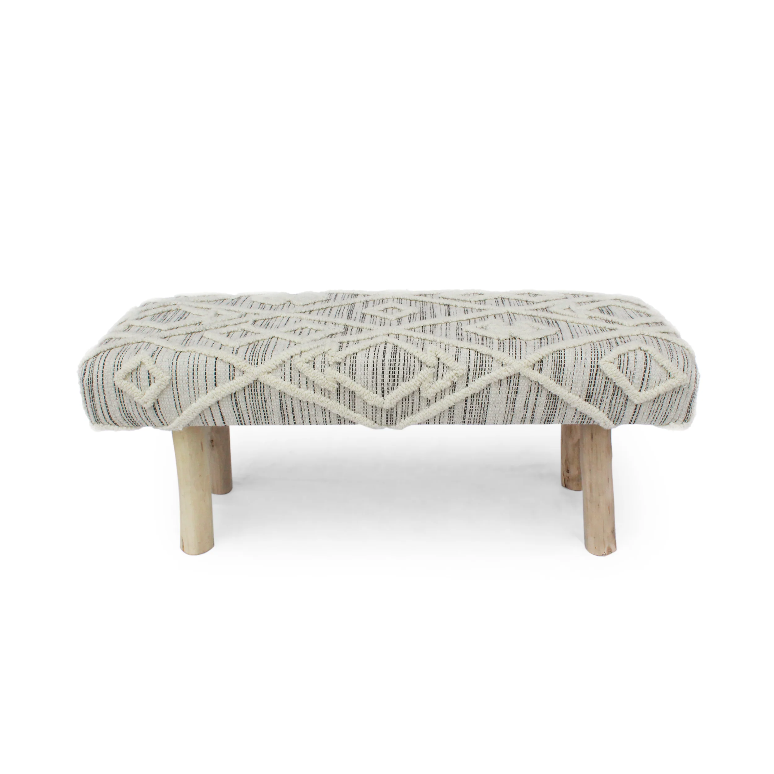 Carrera Handcrafted Boho Rectangular Wool & Fabric Bench - furnishings