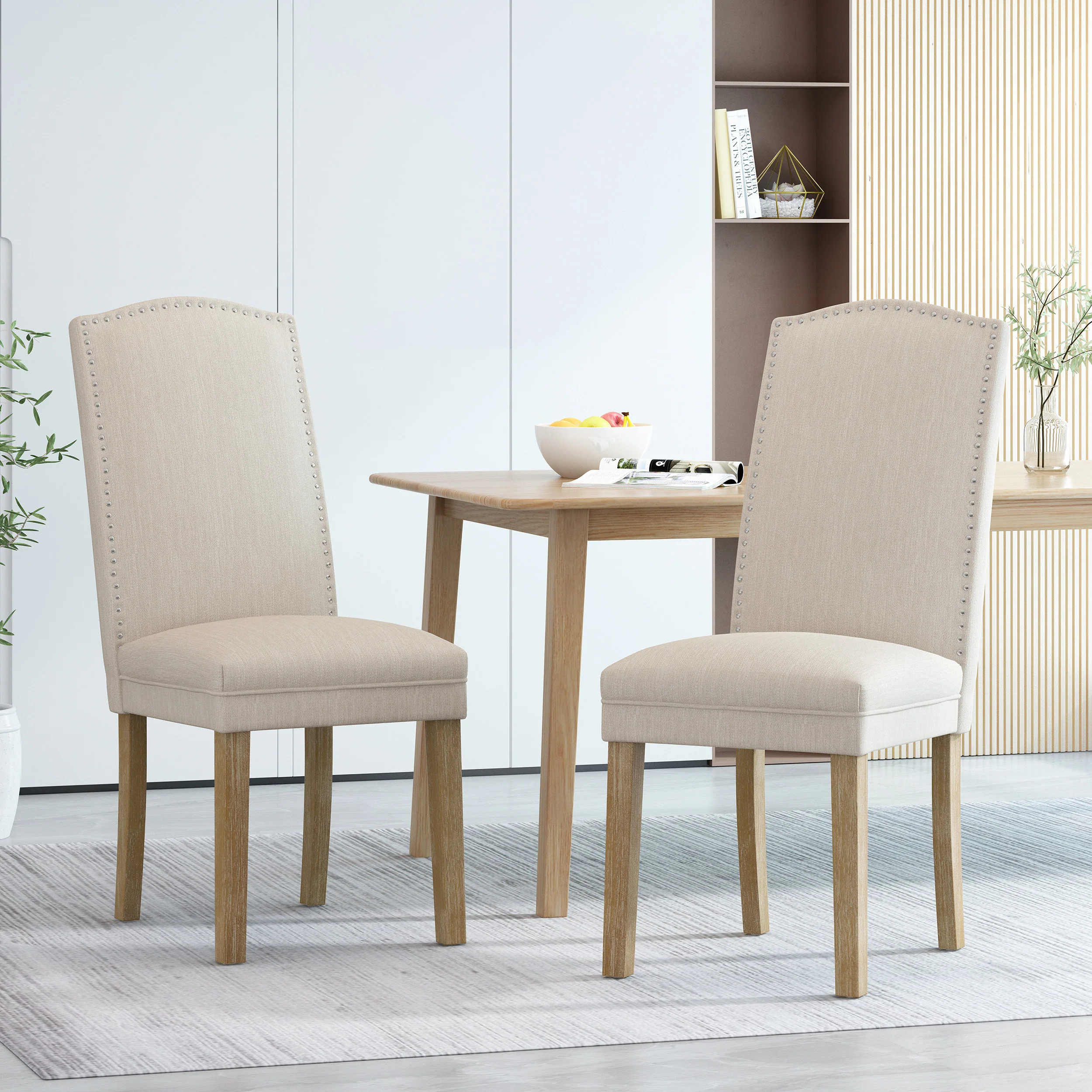 Geromin Contemporary Fabric Dining Chairs with Nailhead Trim, Set of 2 - furnishings