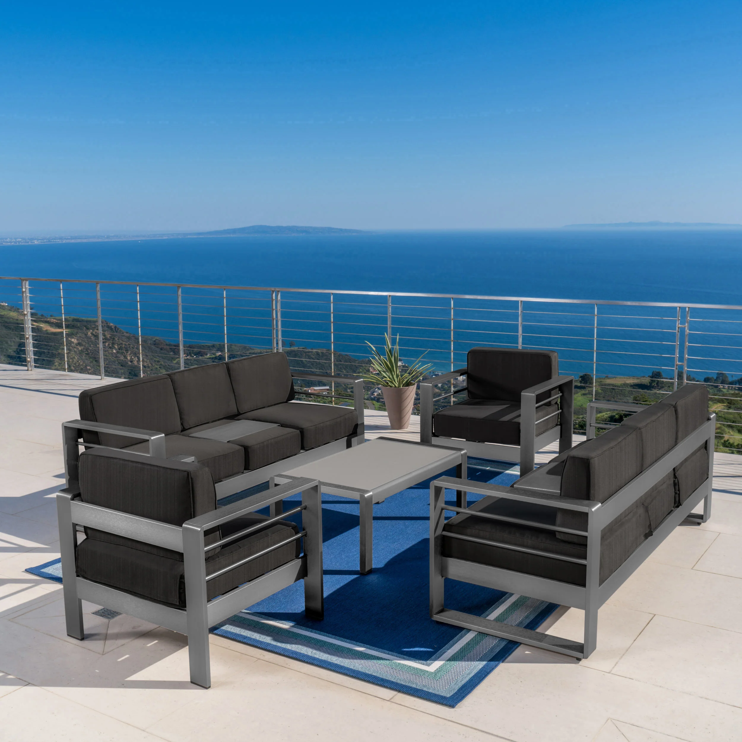 Coral Bay Outdoor Aluminum 5 Piece Chat Set with Water Resistant Cushions - furnishings