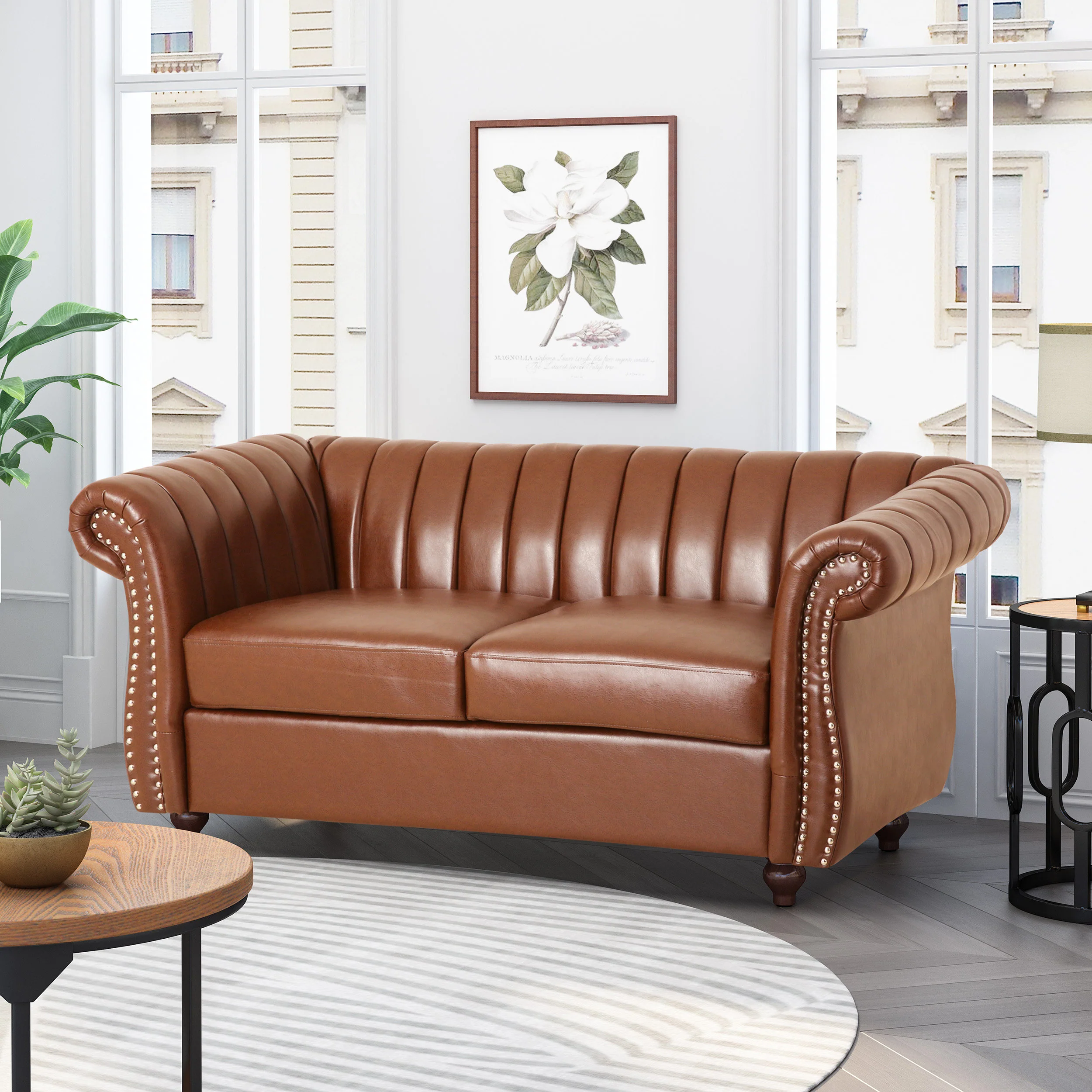 Bauman Modern Glam Channel Stitch Loveseat with Nailhead Trim - furnishings
