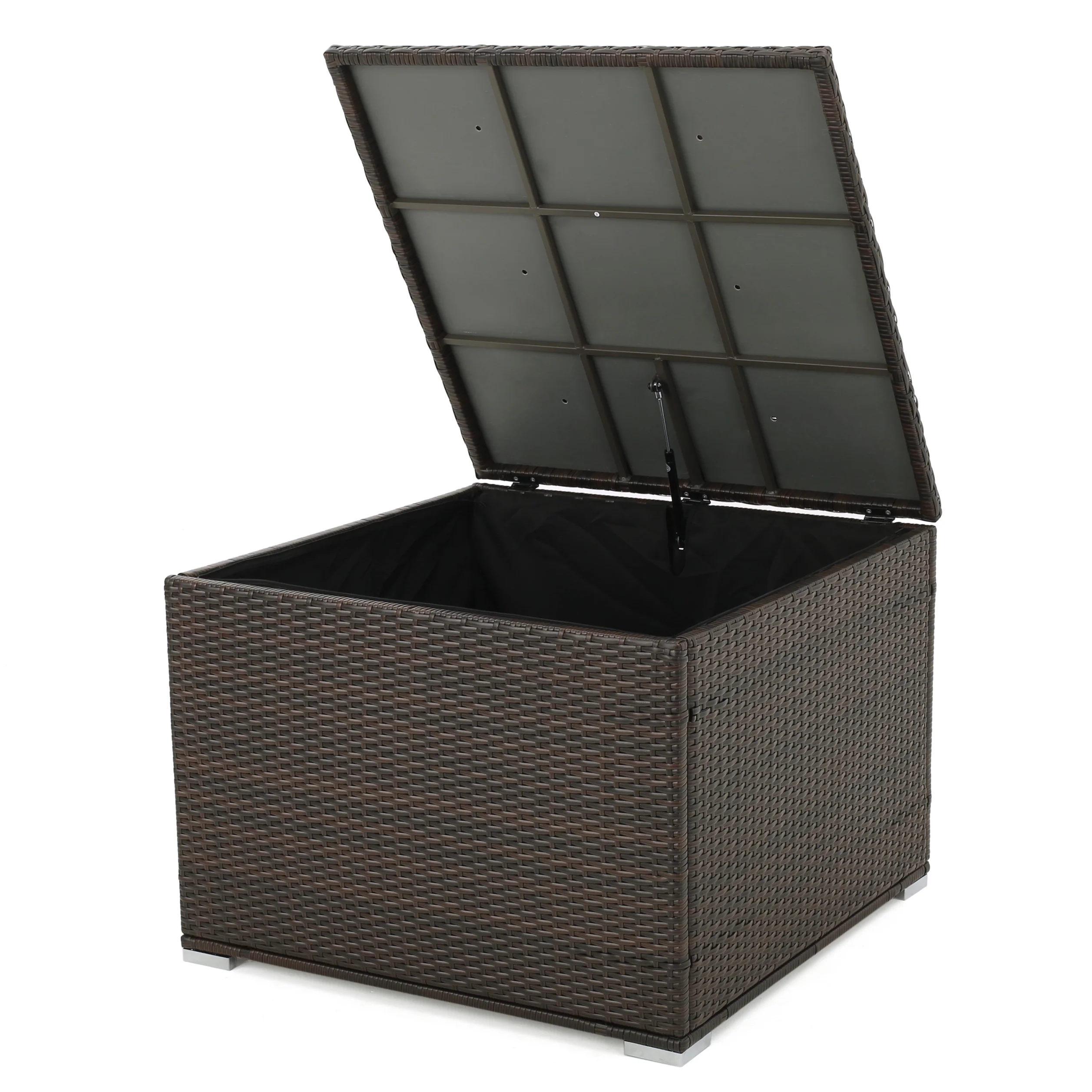 San Louis Obispo Outdoor Square Multi-Brown Wicker Storage Box w/ Zipped Lining - furnishings