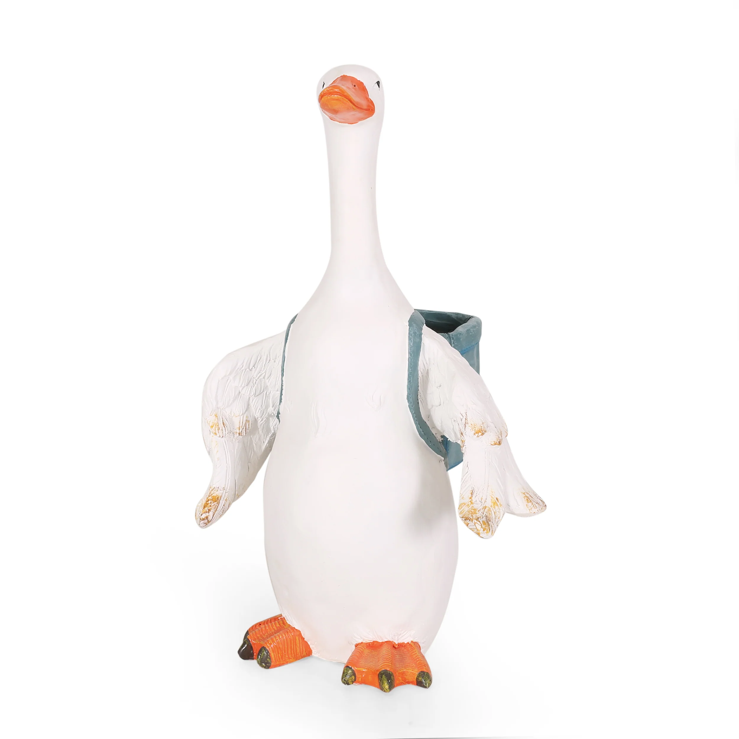 Mohar Outdoor Decorative Goose Planter, White and Blue - furnishings