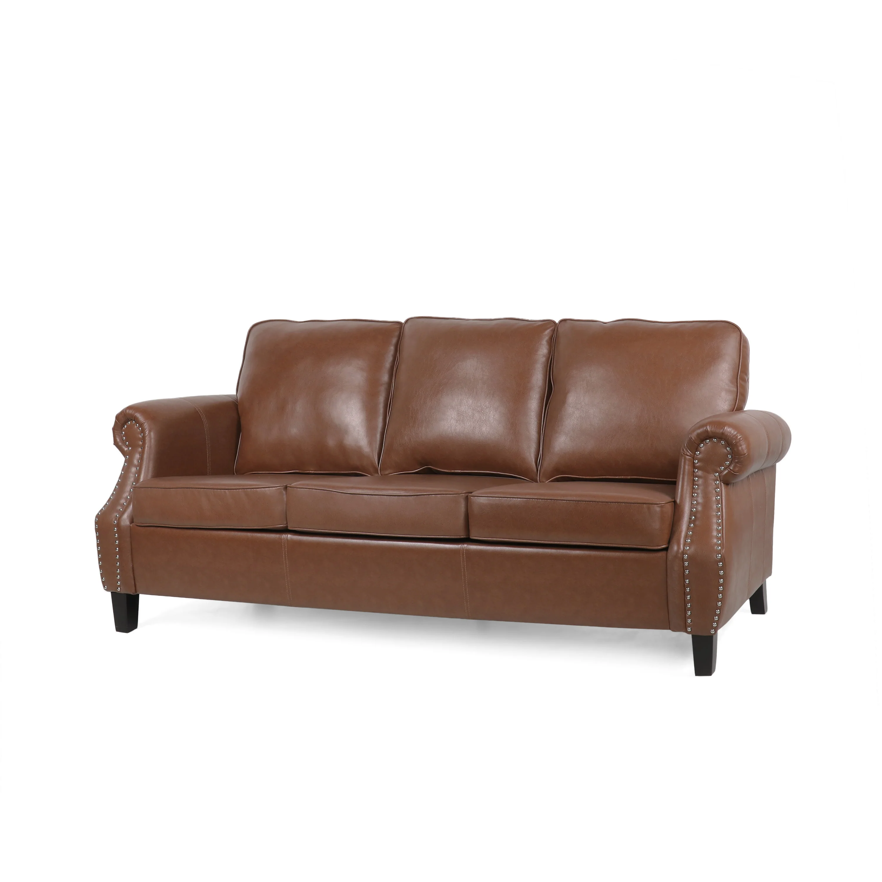 Burkehaven Contemporary Faux Leather 3 Seater Sofa with Nailhead Trim - furnishings