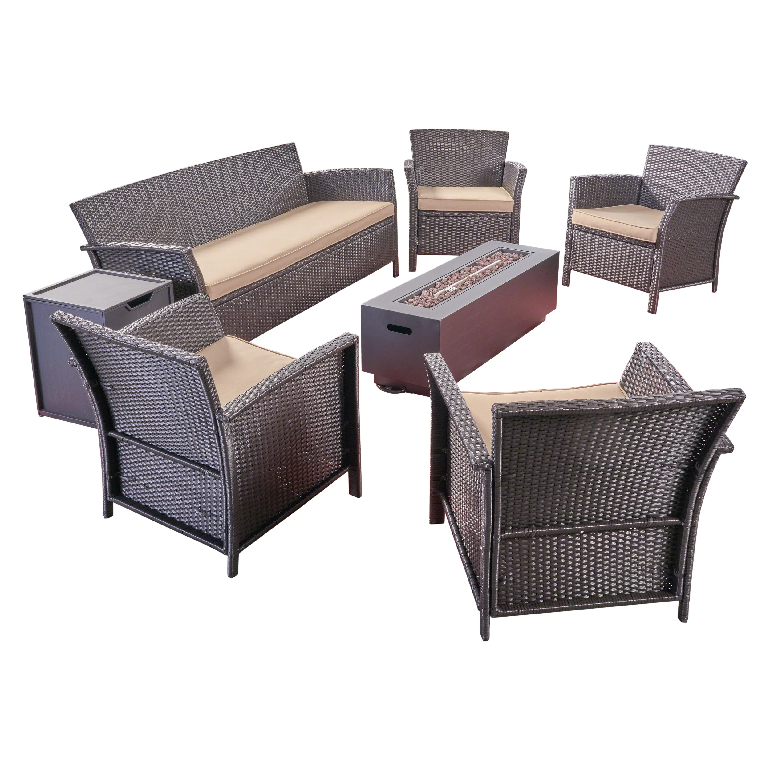 Mason Outdoor 4-Seater Wicker Chat Set with Fire Pit - furnishings