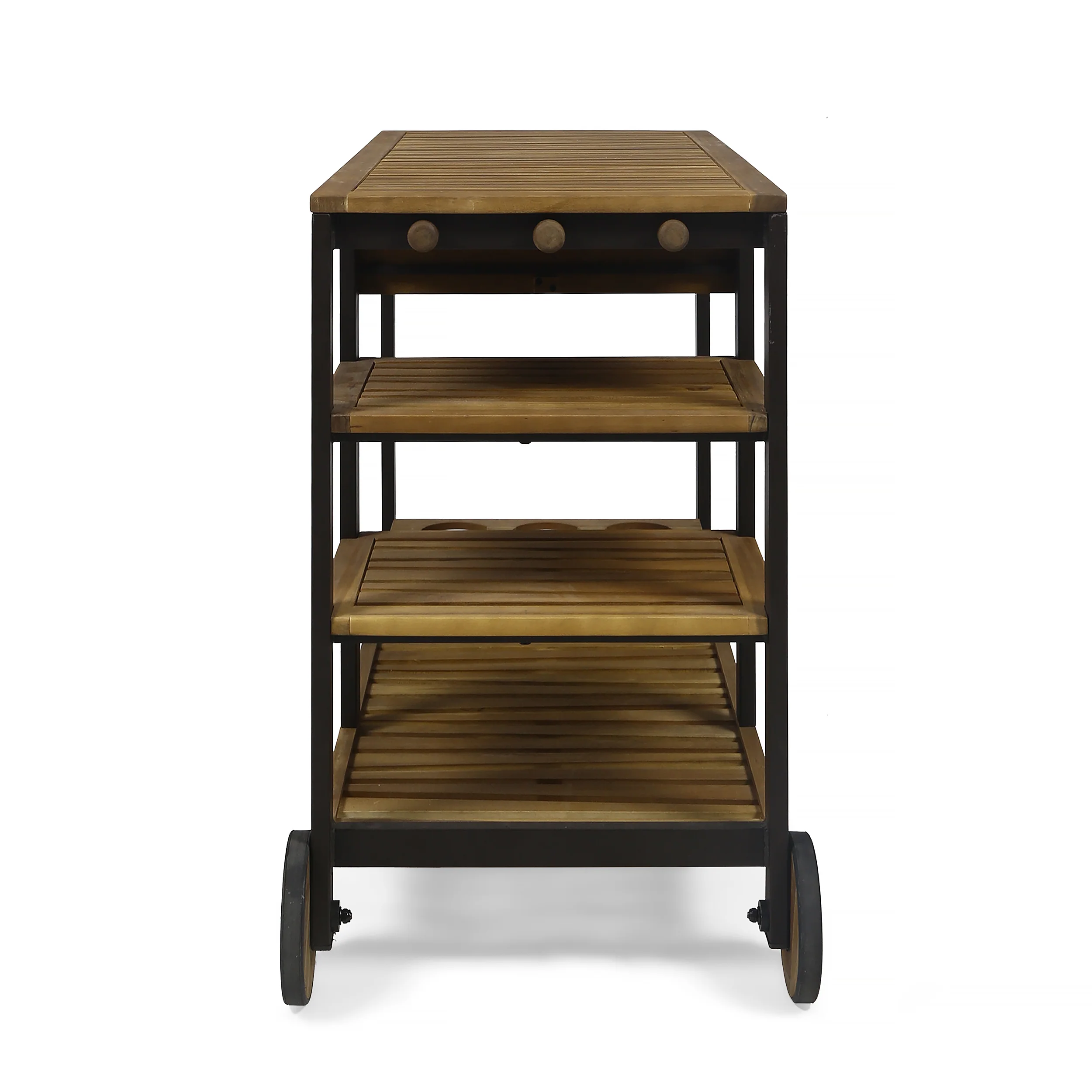 Ishtar Indoor Wood and Iron Bar Cart with Drawers and Wine Bottle Holders - furnishings