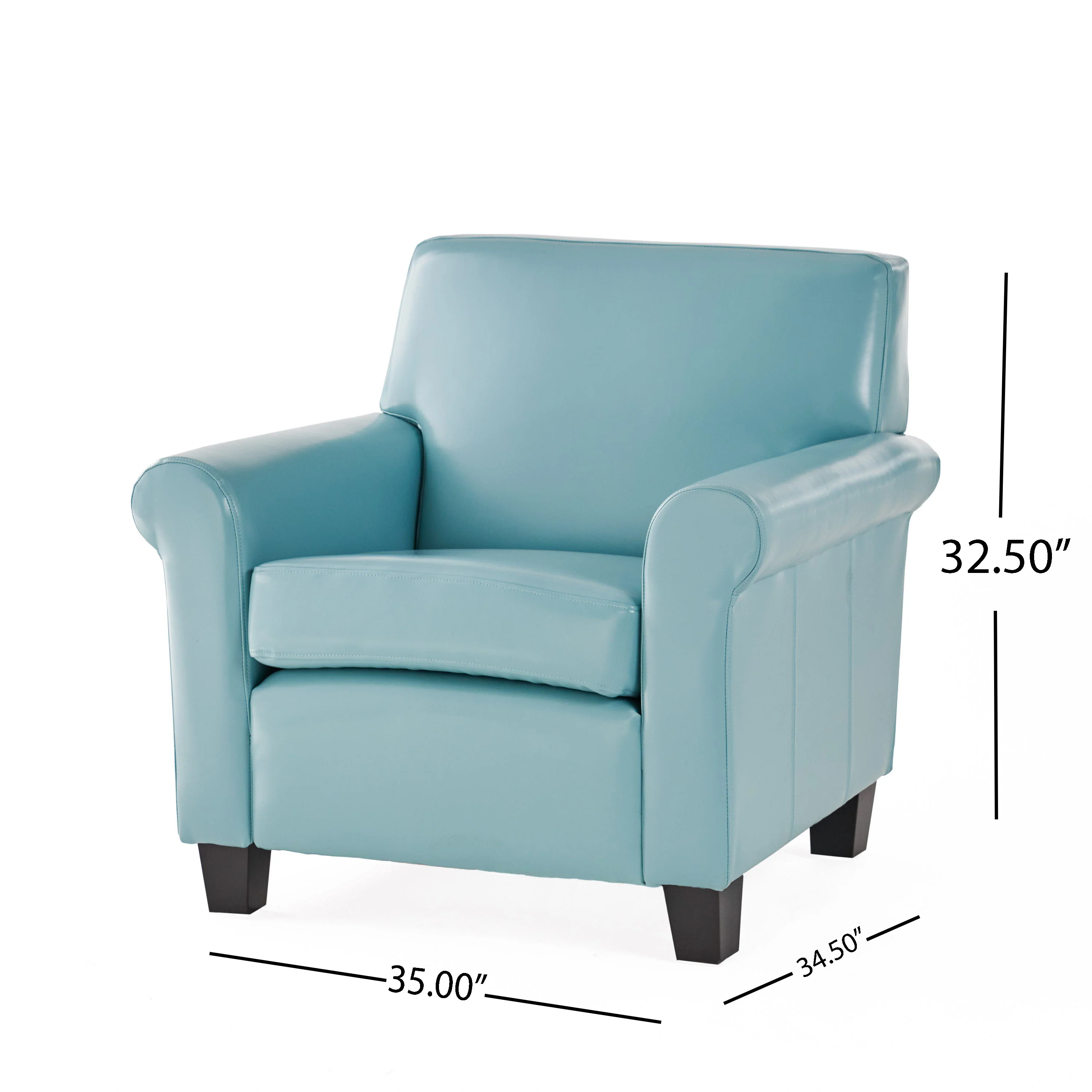 Addison Contemporary Teal Blue Leather Club Chair with Scrolled Arms - furnishings