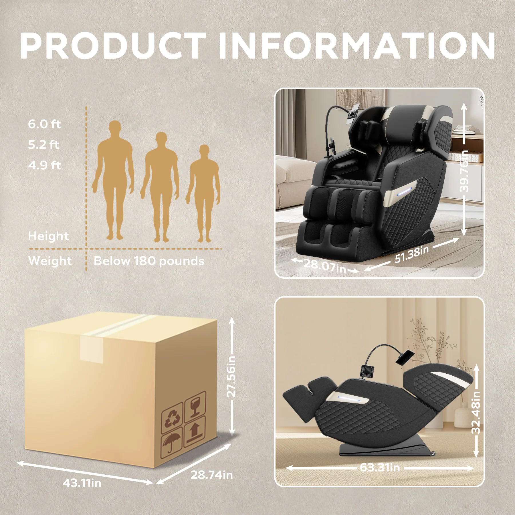 New Full Body Massage Chair with Zero Gravity and Air Pressure - furnishings