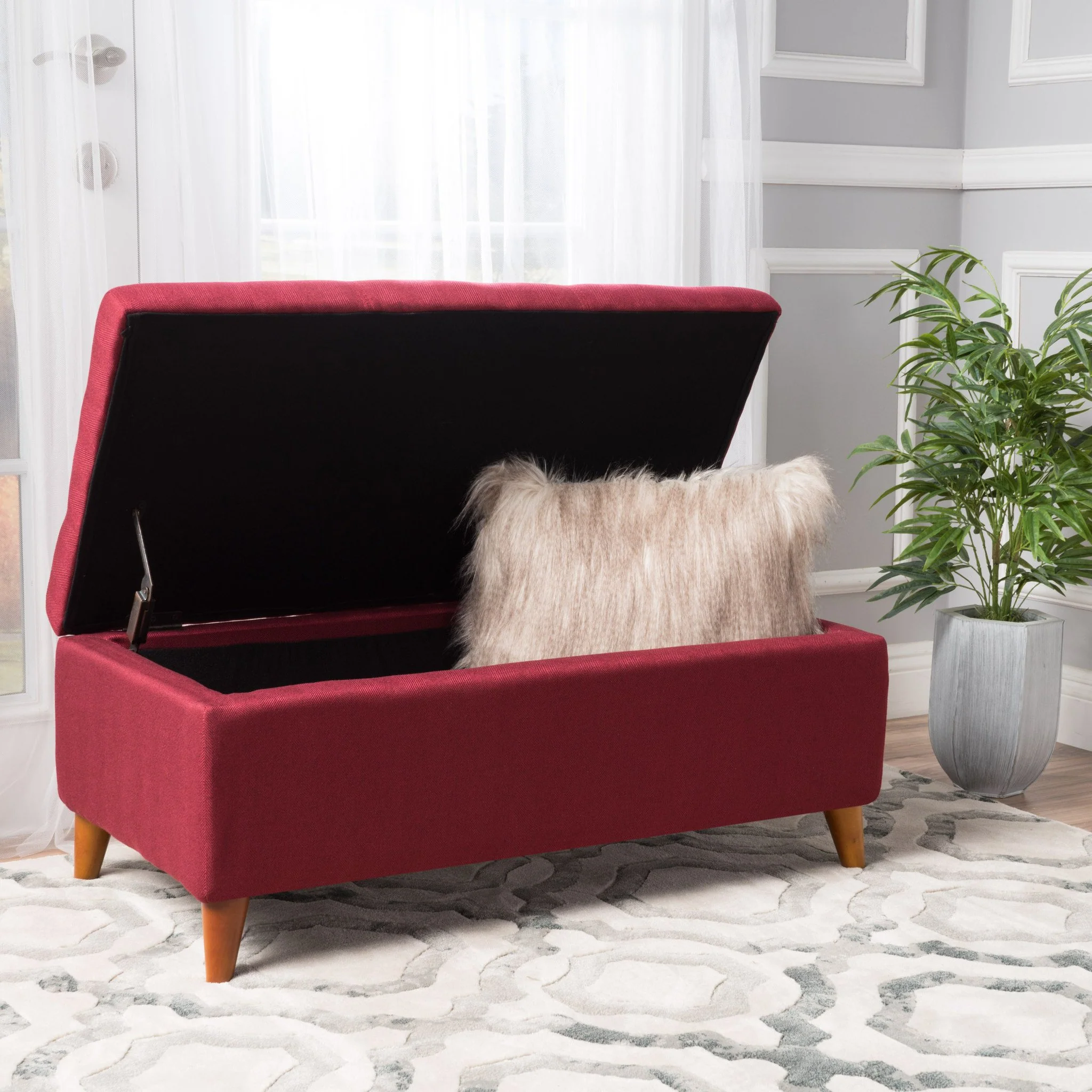 Katherine Mid-Century Modern Button Tufted Fabric Storage Ottoman Bench - furnishings