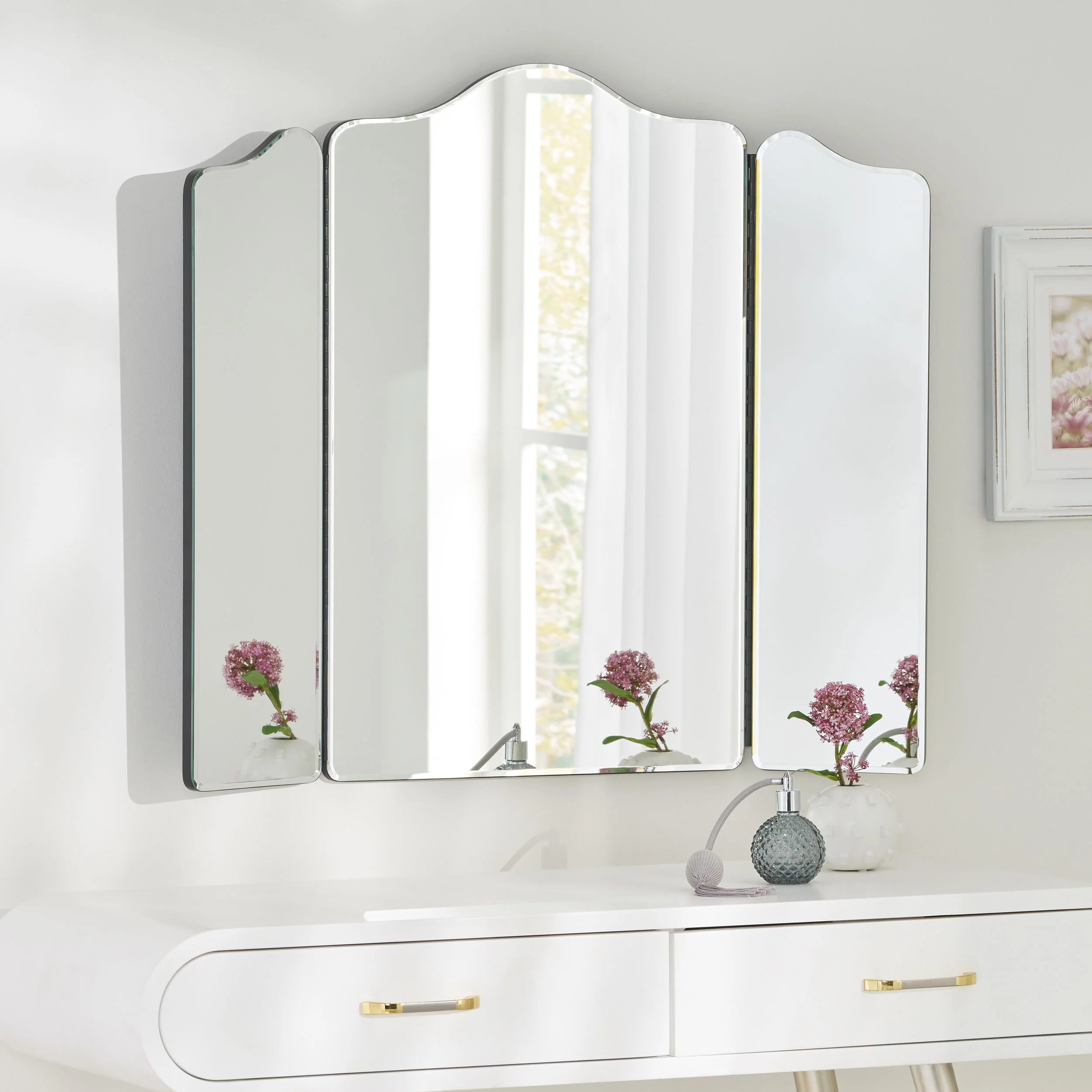 Terry Modern Glam Foldable 3-Panel Vanity Mirror - furnishings