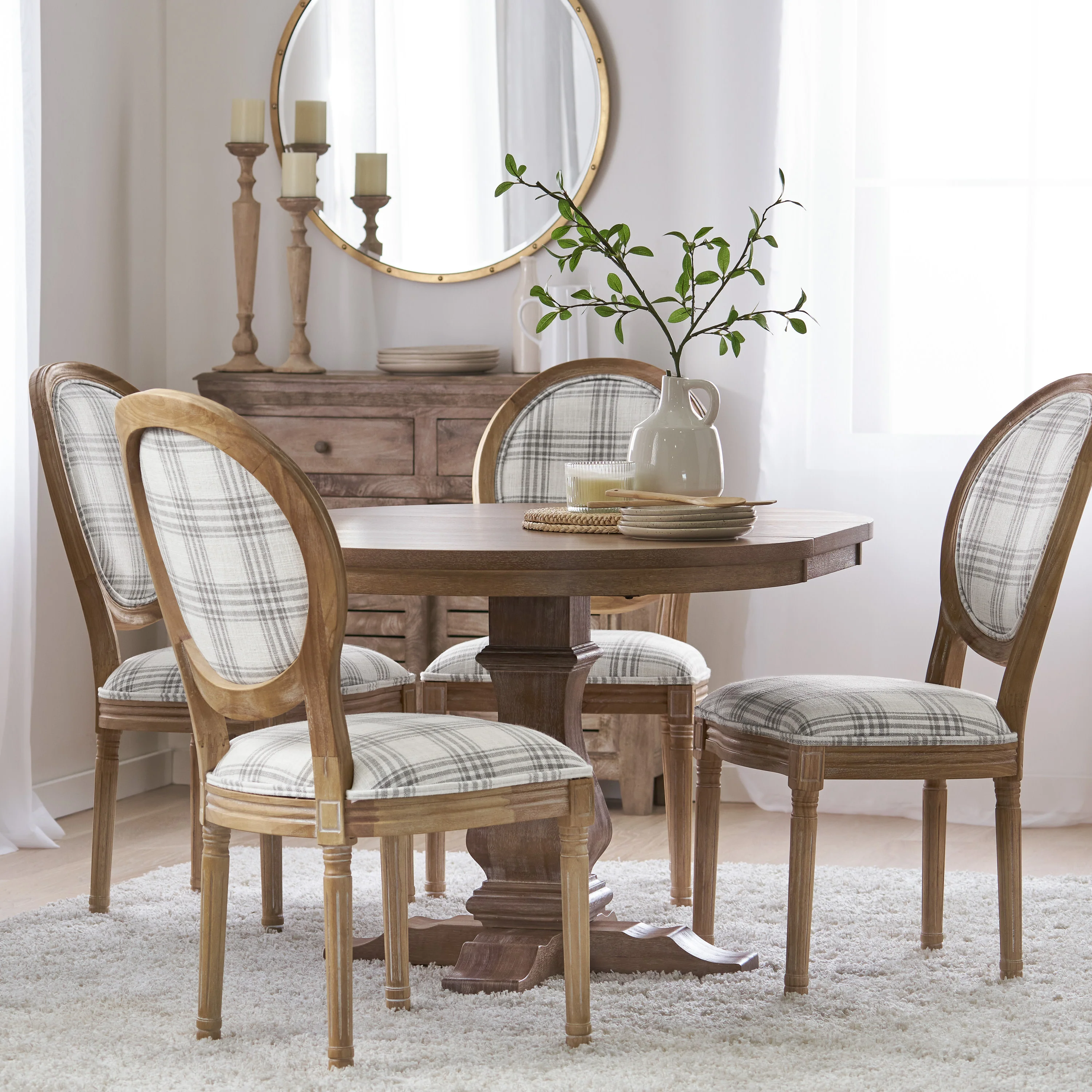Naclerio French Country Fabric Upholstered Wood 5 Piece Dining Set - furnishings