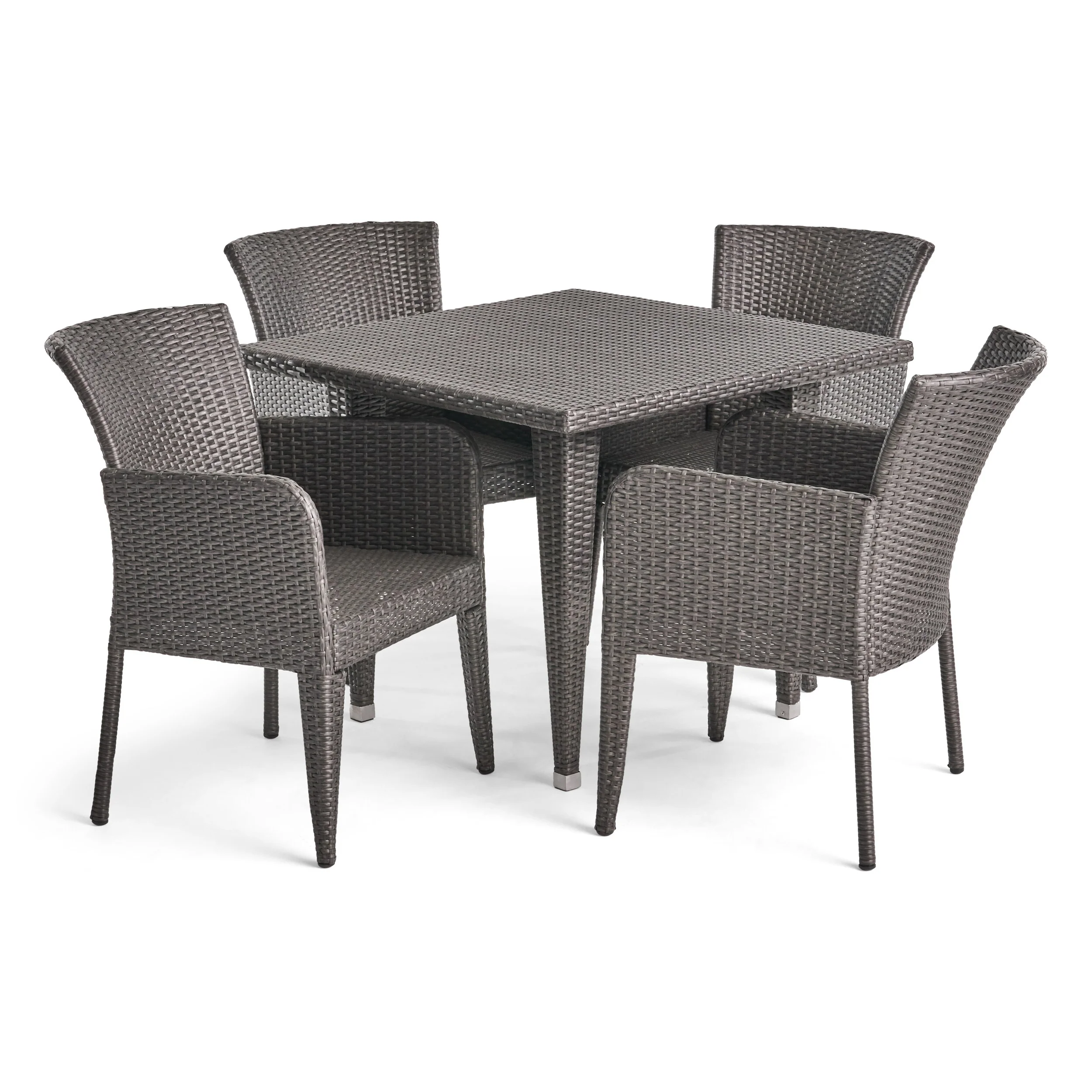 Hans Outdoor 5 Piece Wicker Dining Set, Grey - furnishings