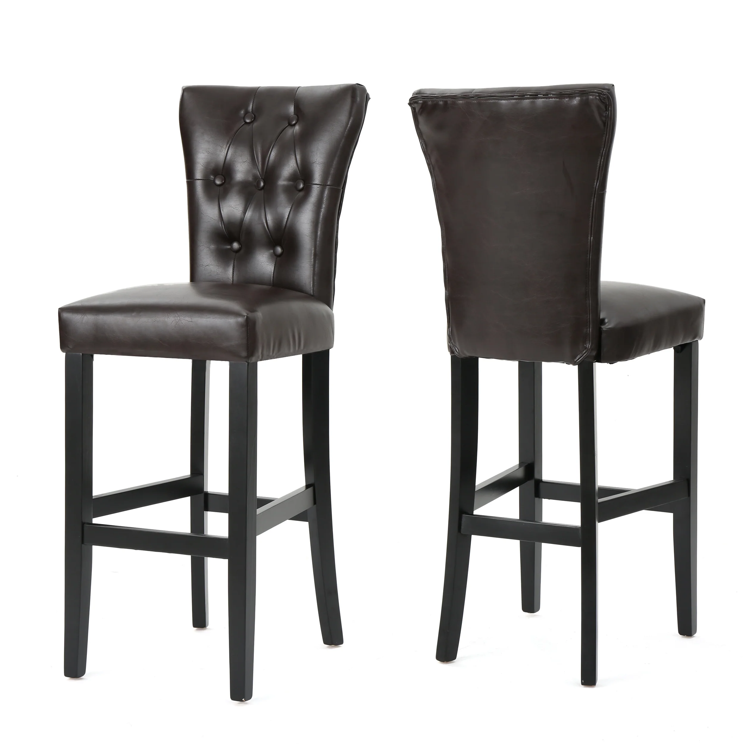 Padma Tufted Back Brown Leather 30-Inch Barstools (Set of 2) - furnishings