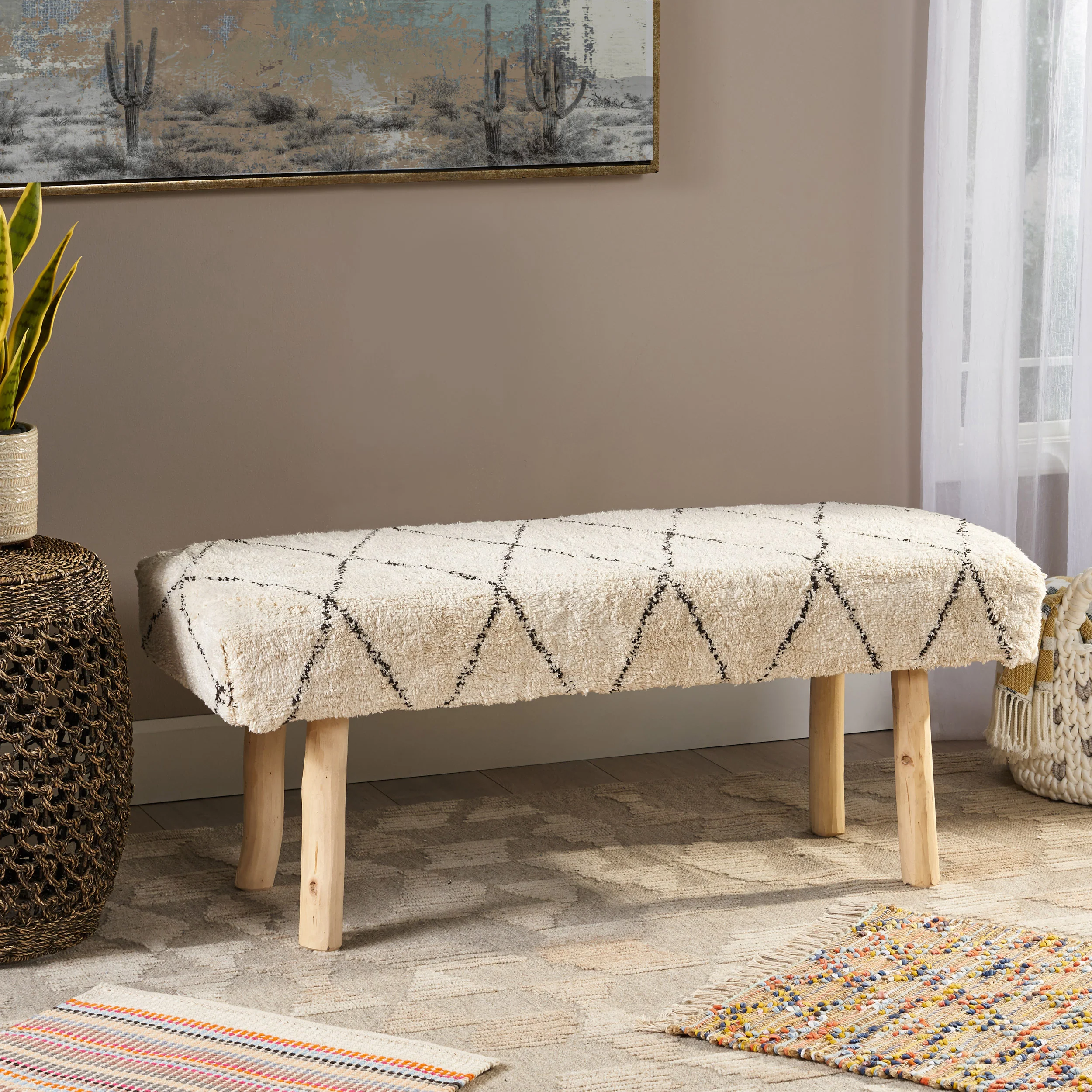Carrera Handcrafted Boho Rectangular Fabric Bench - furnishings