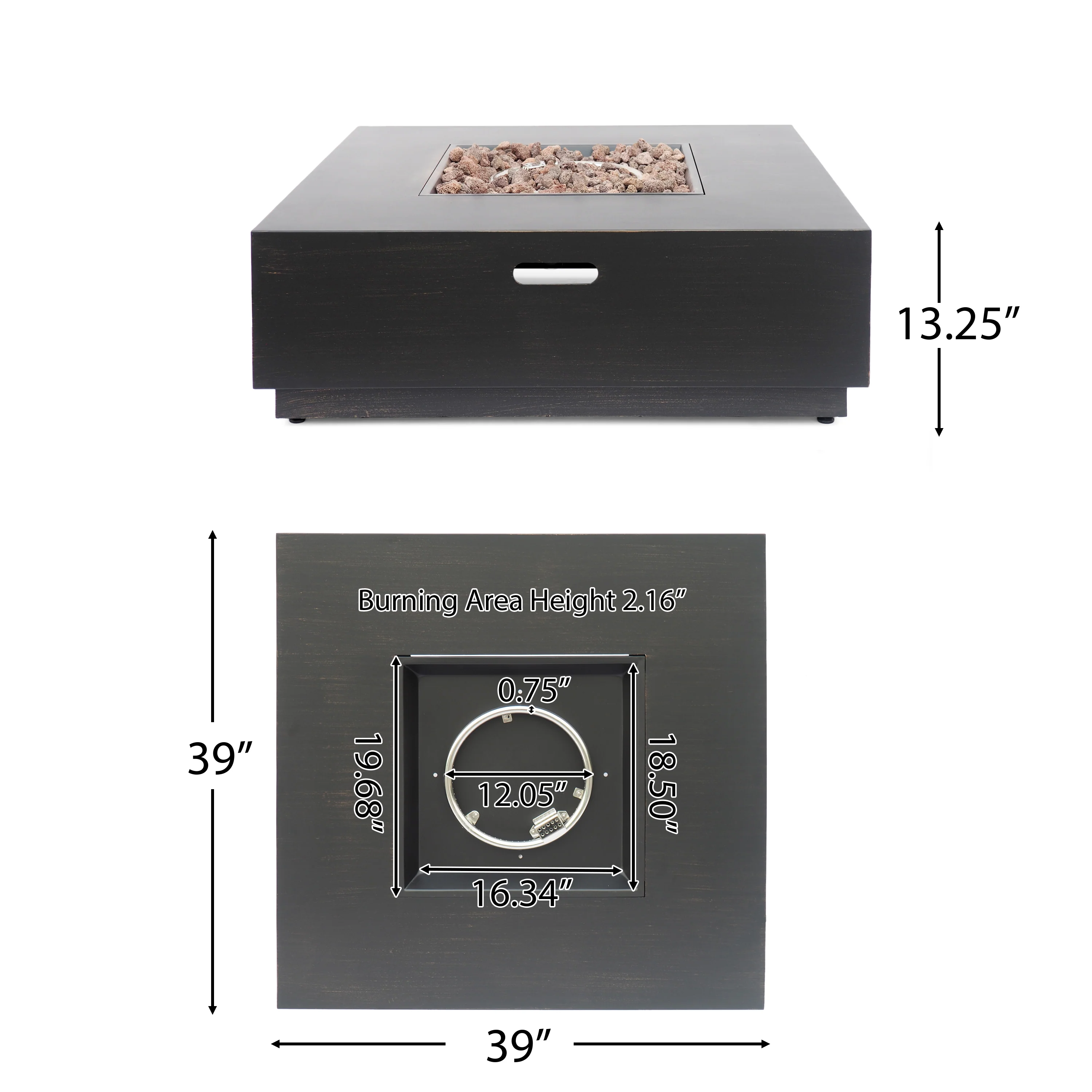 Jasmine Outdoor 40-Inch Square Fire Pit with Tank Holder - furnishings