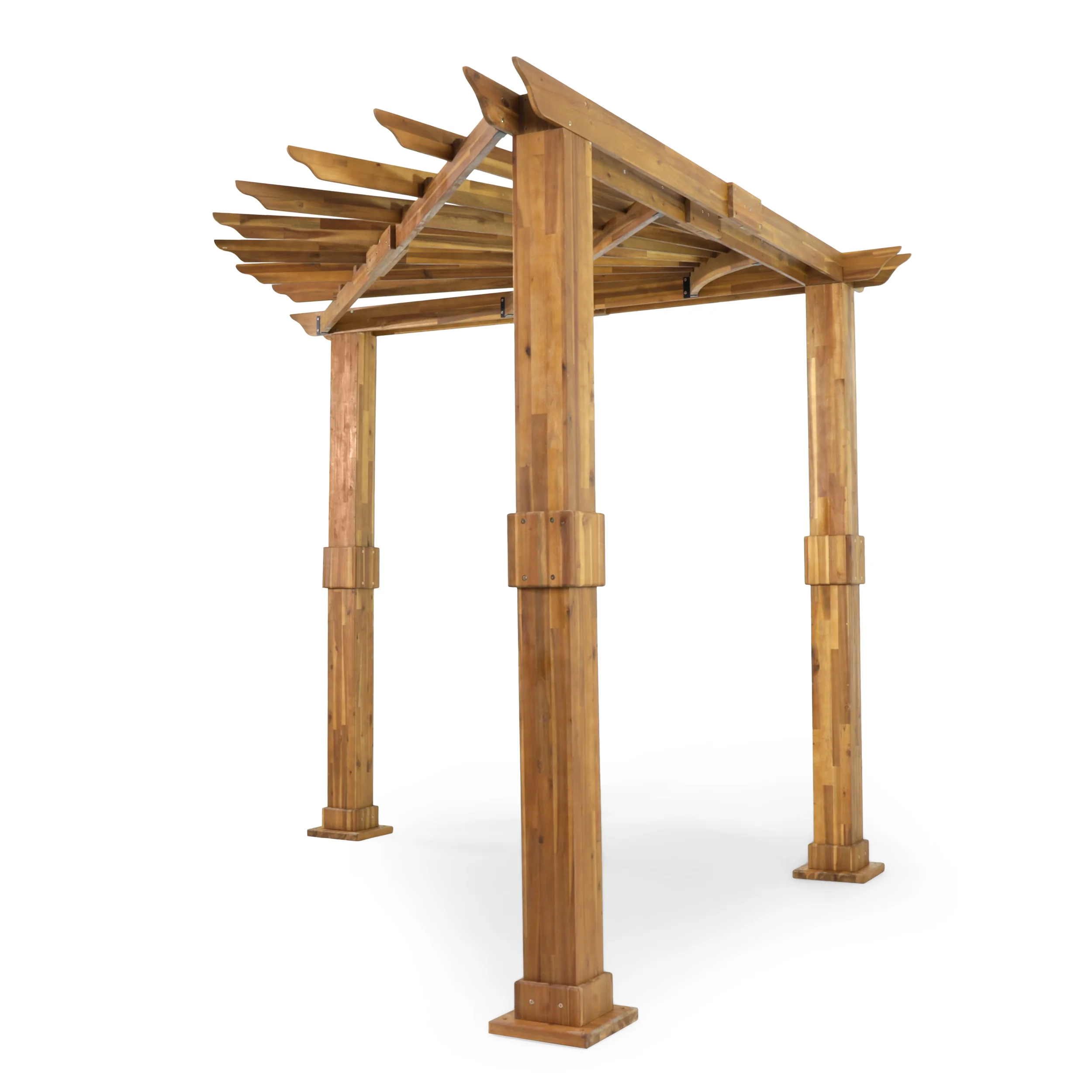 Cardan Outdoor Acacia Wood Triangle Pergola, Teak and Black - furnishings