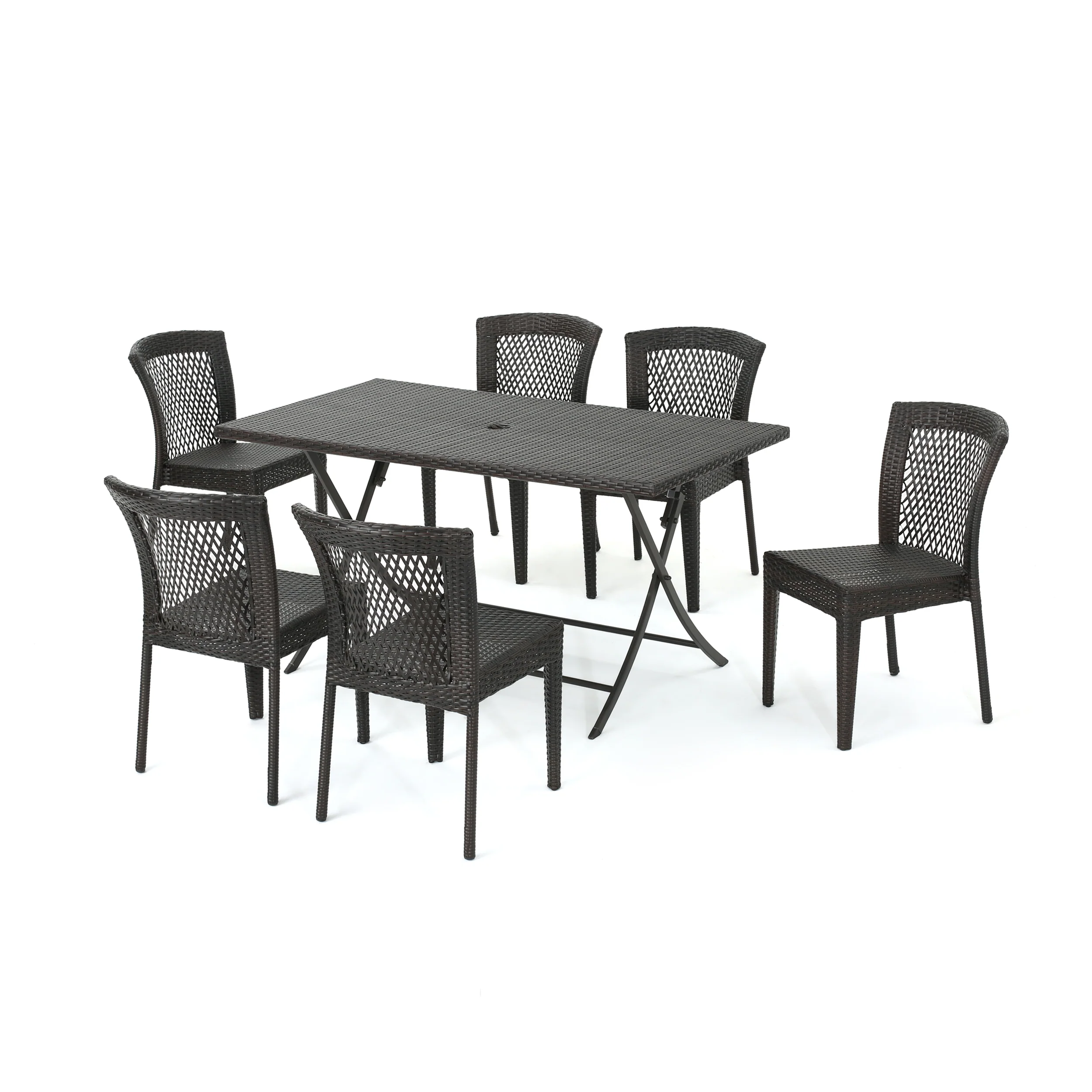 Paulina Outdoor 7 Piece Multi-brown Wicker Dining Set - furnishings