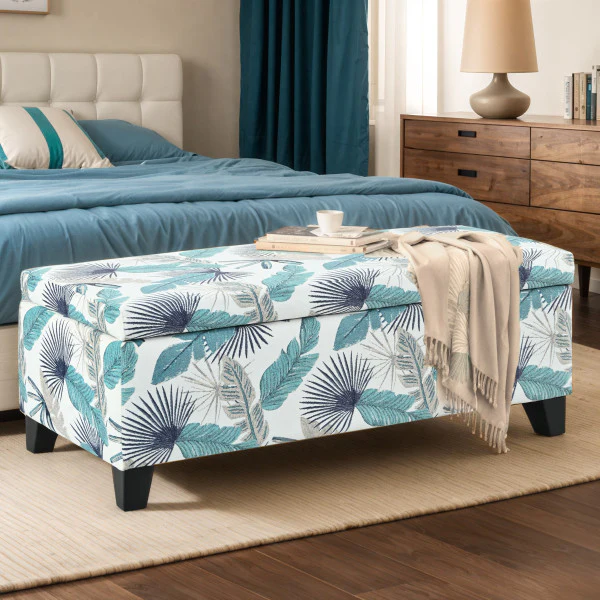 Delray Delray Blue and White Floral Fabric Storage Ottoman - furnishings