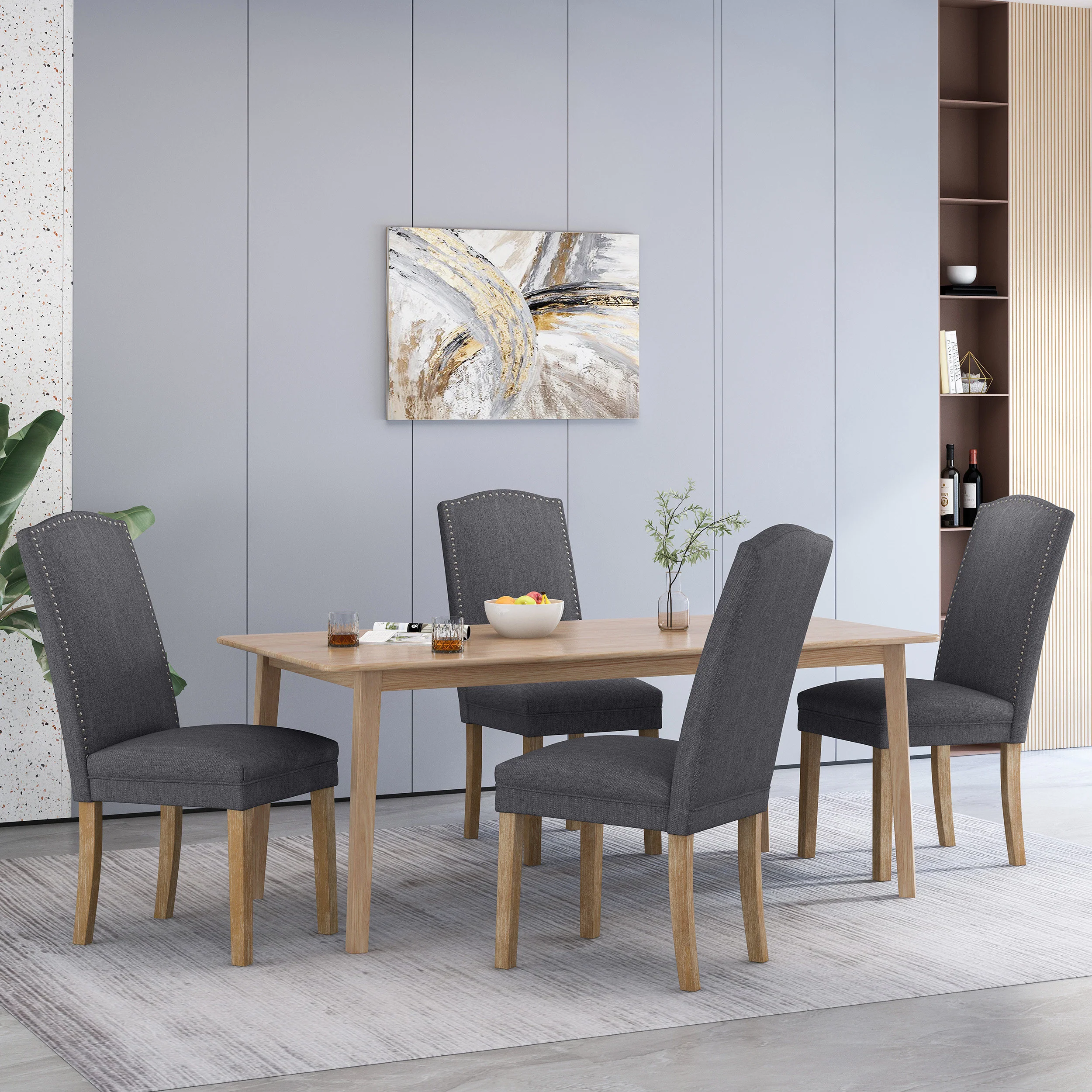 Geromin Contemporary Fabric Dining Chairs with Nailhead Trim, Set of 4 - furnishings