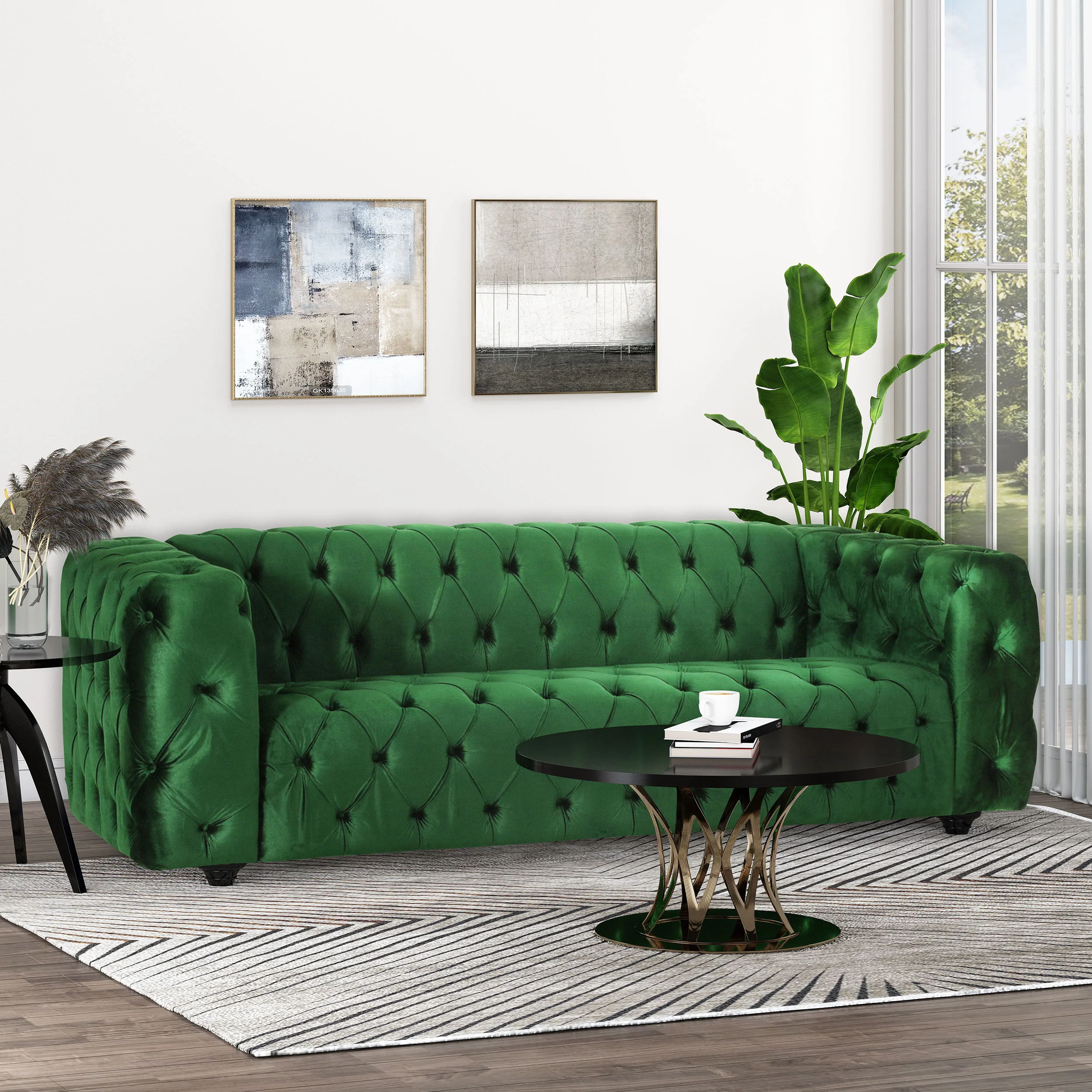 Marengo Contemporary Velvet Tufted 3 Seater Sofa - furnishings