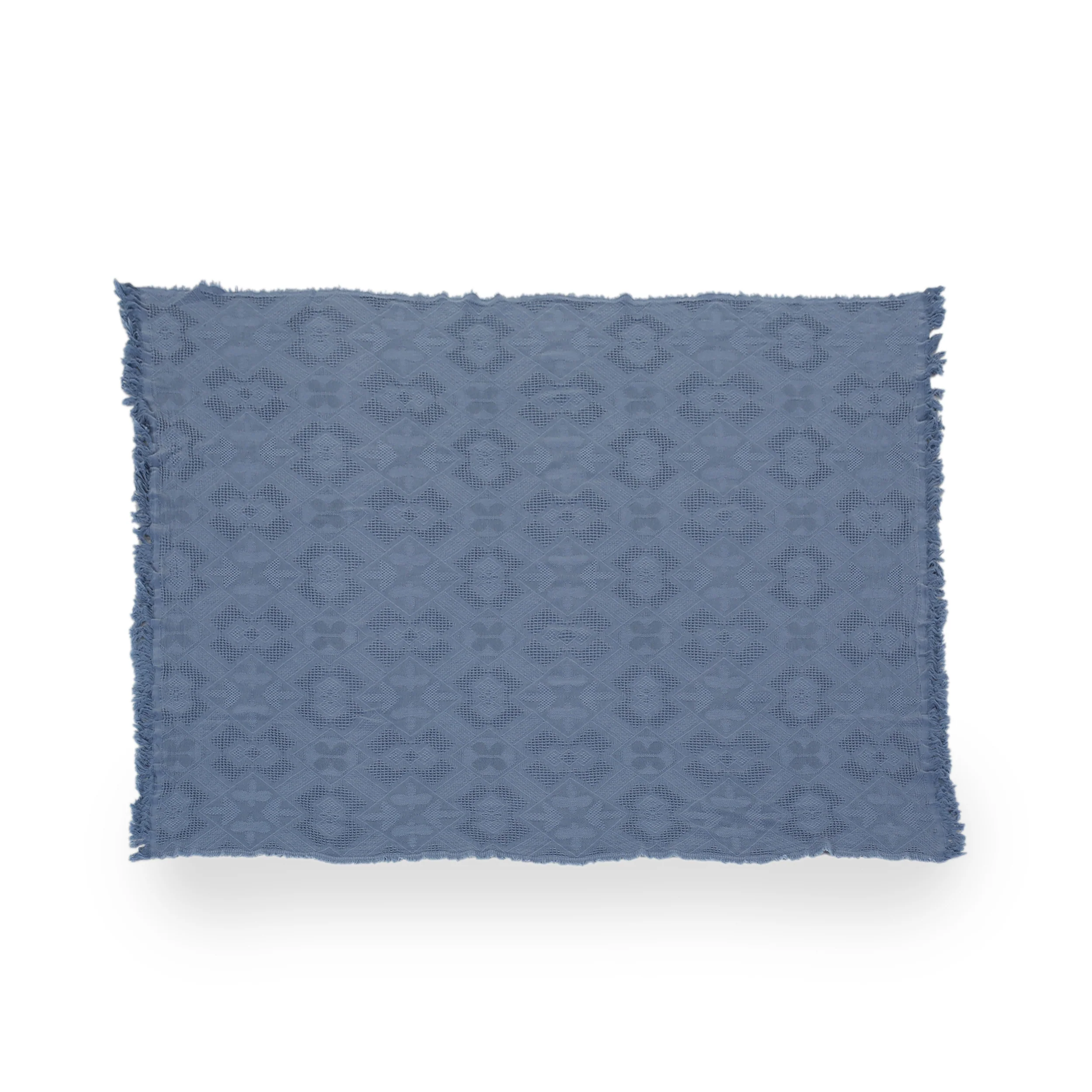 Isabel Contemporary Cotton Throw Blanket with Fringes, Aqua - furnishings