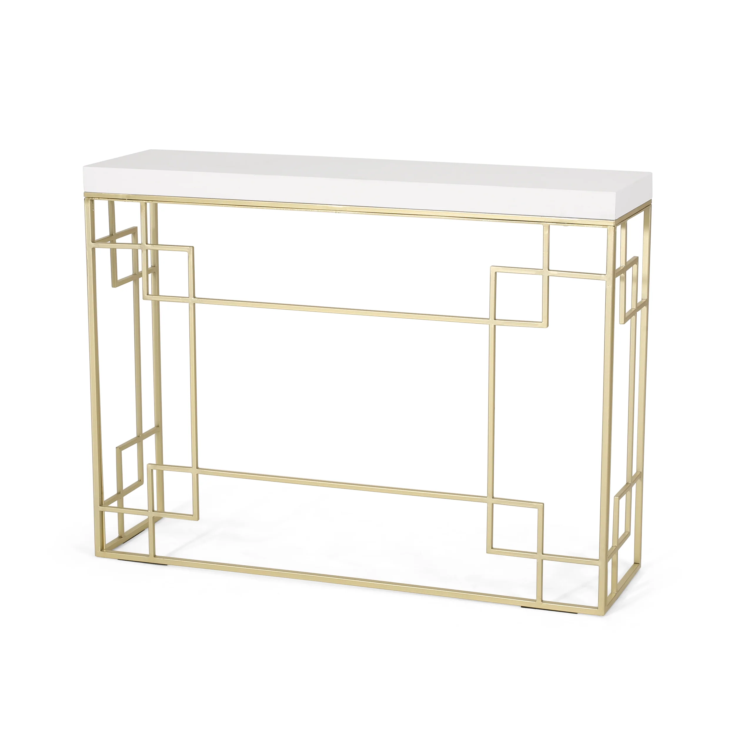 Filly Modern Glam Geometric Console Table, Gold and White - furnishings