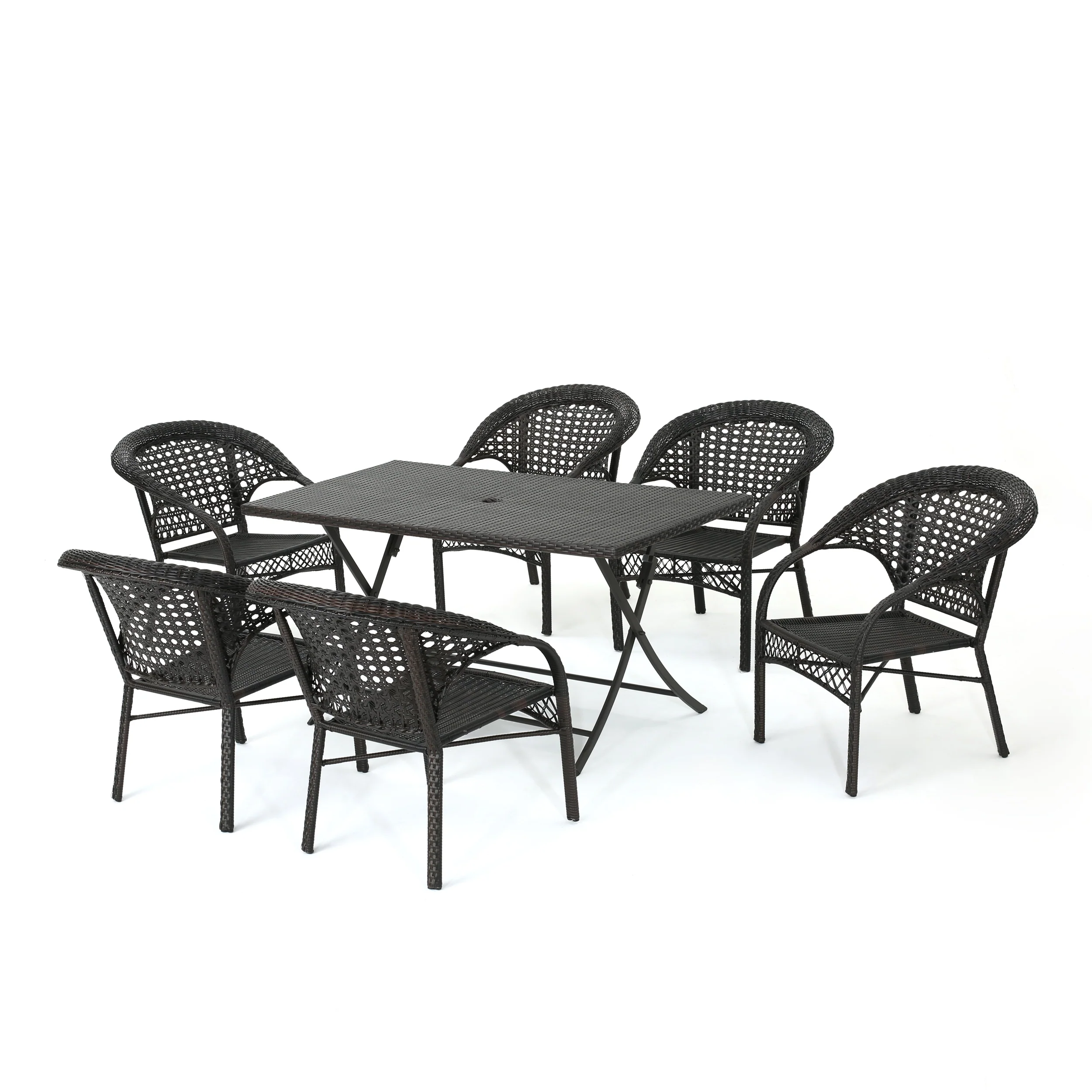 Ursula Outdoor 7 Piece Multi-Brown Wicker Dining Set - furnishings