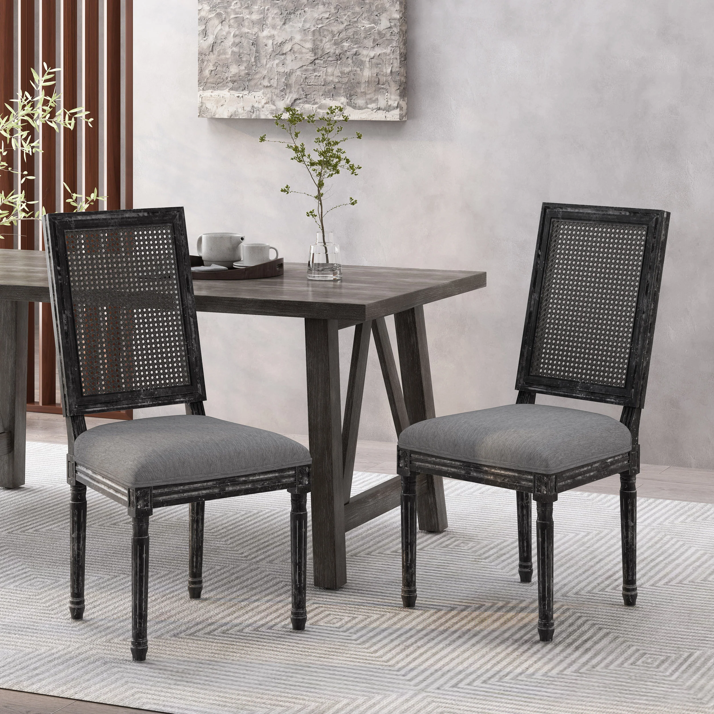 Brownell French Country Wood and Cane Upholstered Dining Chair, Set of 2 - furnishings