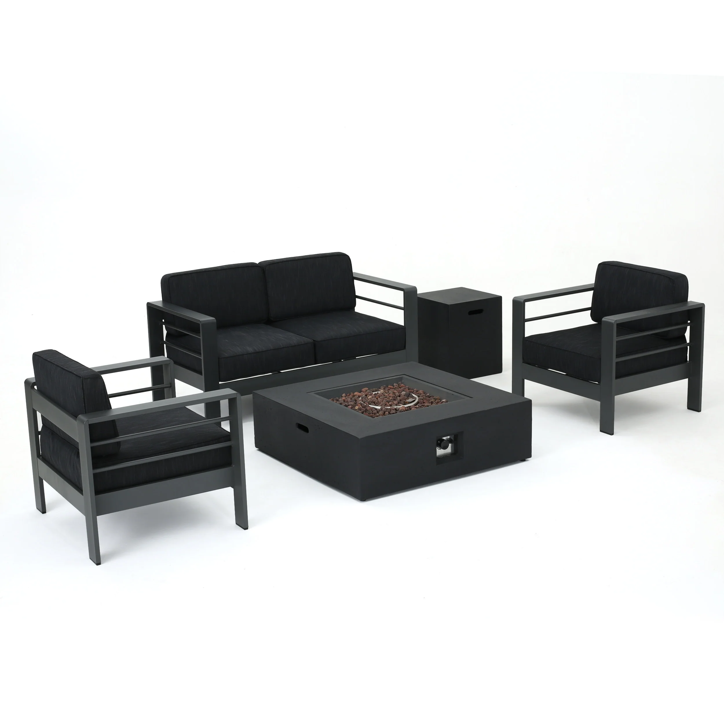 Coral Outdoor Aluminum 4 Seater Chat Set with Fire Pit - furnbro