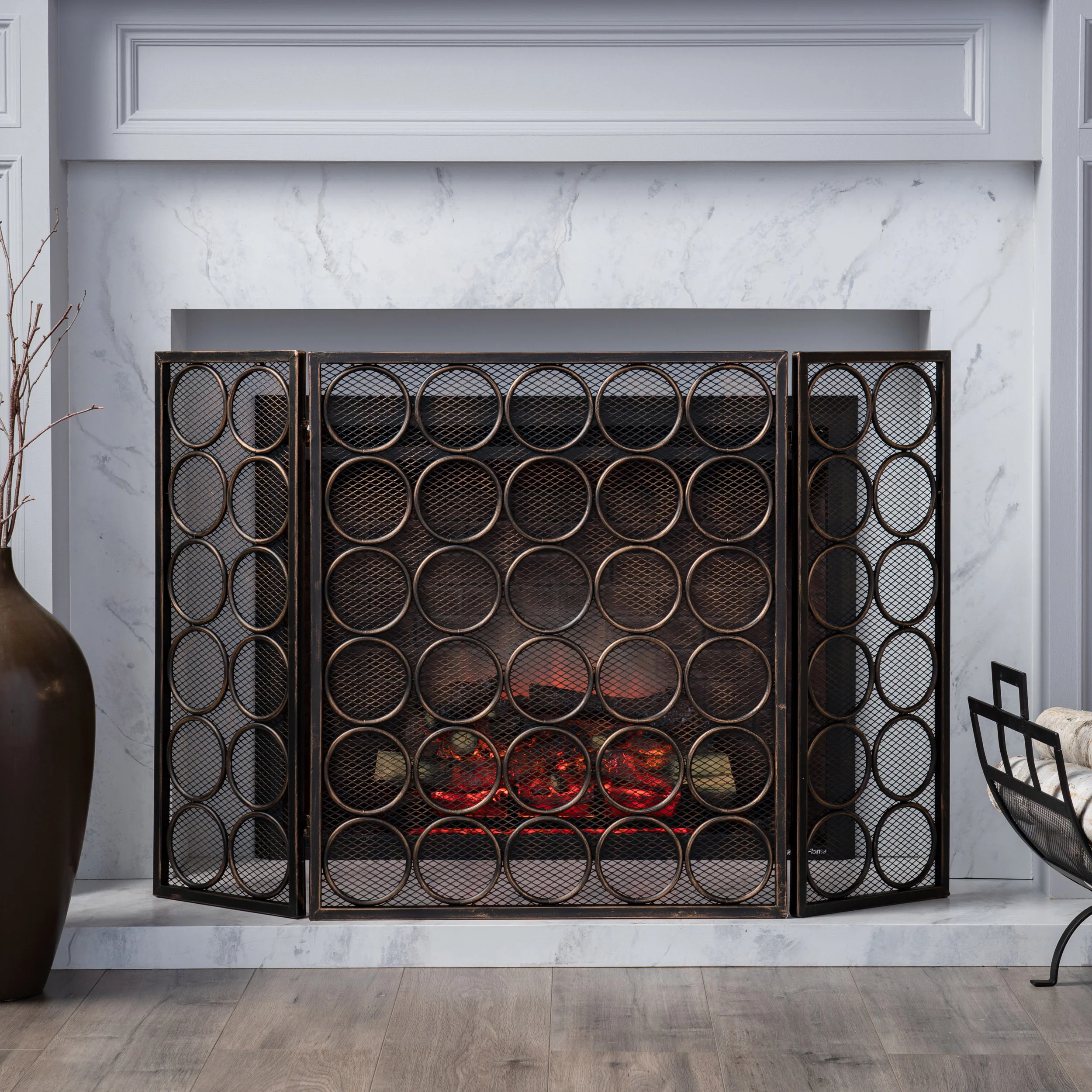 Koda Modern Three Panel Iron Firescreen - furnishings