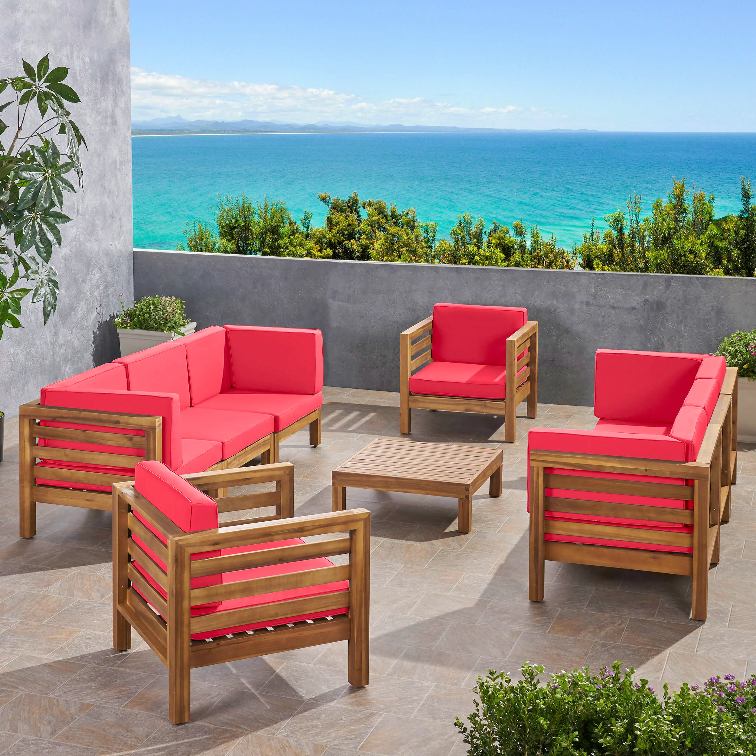 Emma Outdoor 8 Seater Acacia Wood Sofa and Club Chair Set - furnishings