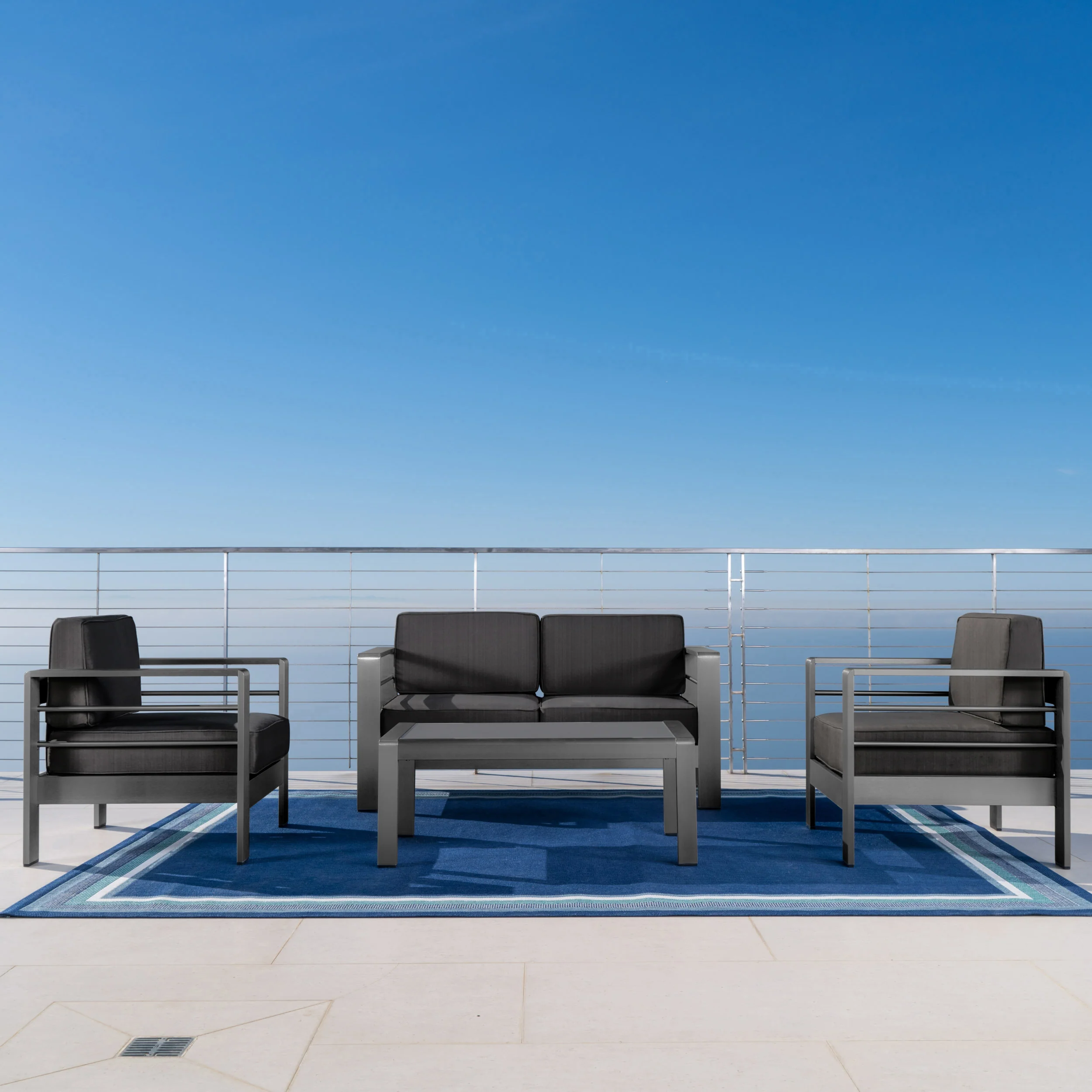 Crested Bay Outdoor Aluminum 4 Piece Loveseat Chat Set - furnishings
