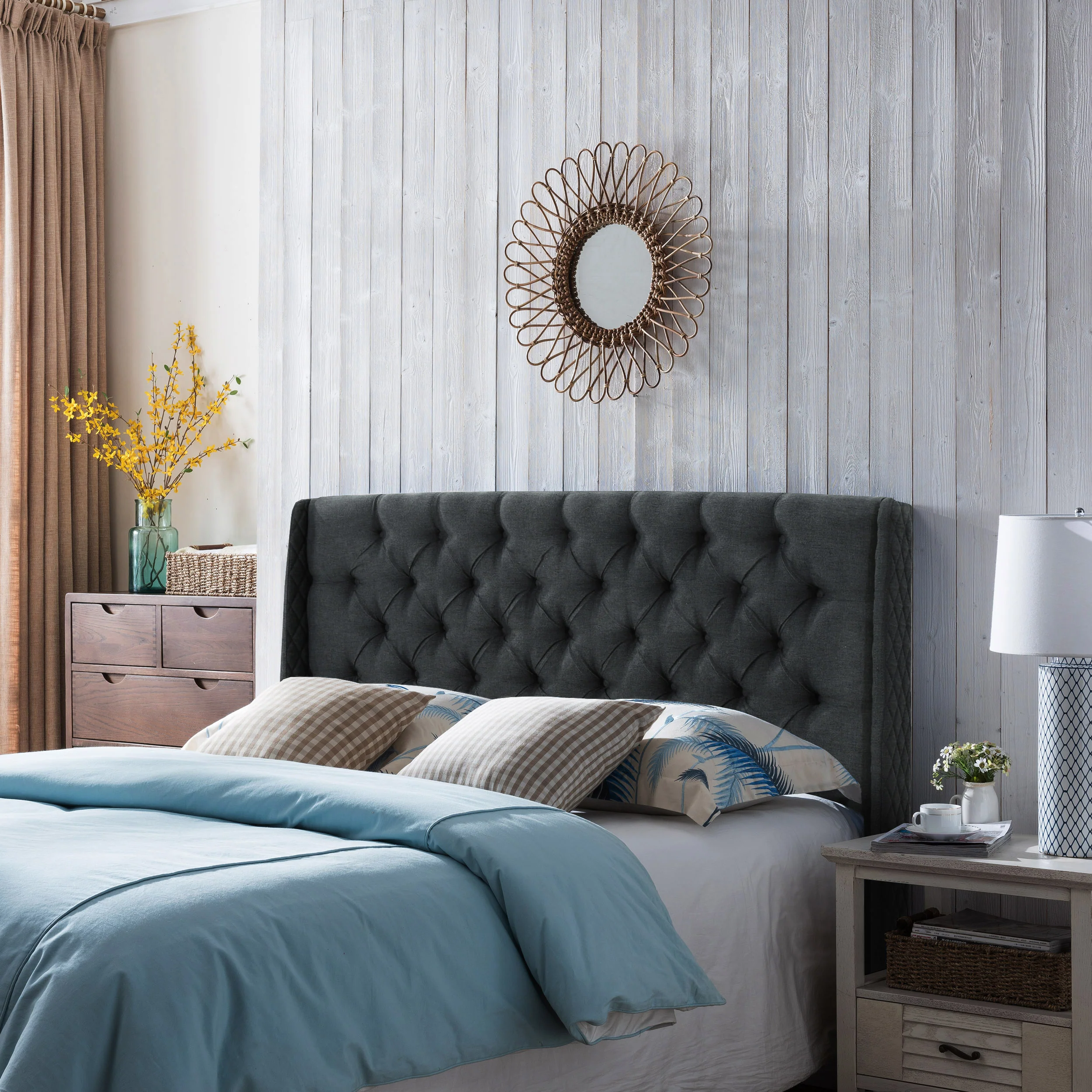 Lidia Wingback Queen Tufted Fabric Headboard - furnishings