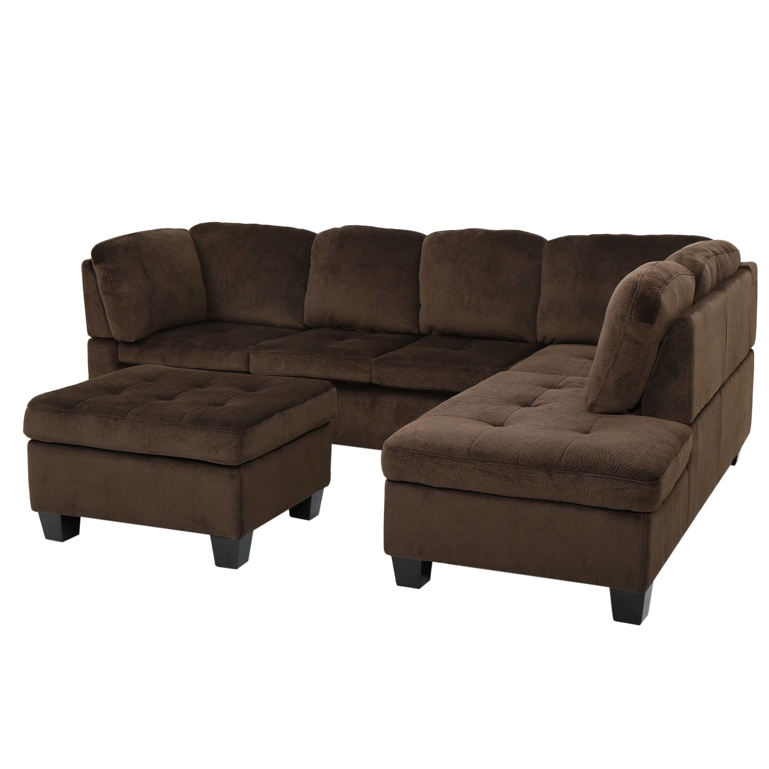 Welsh Contemporary Tufted Chocolate Brown Fabric Sectional Sofa Set - furnishings