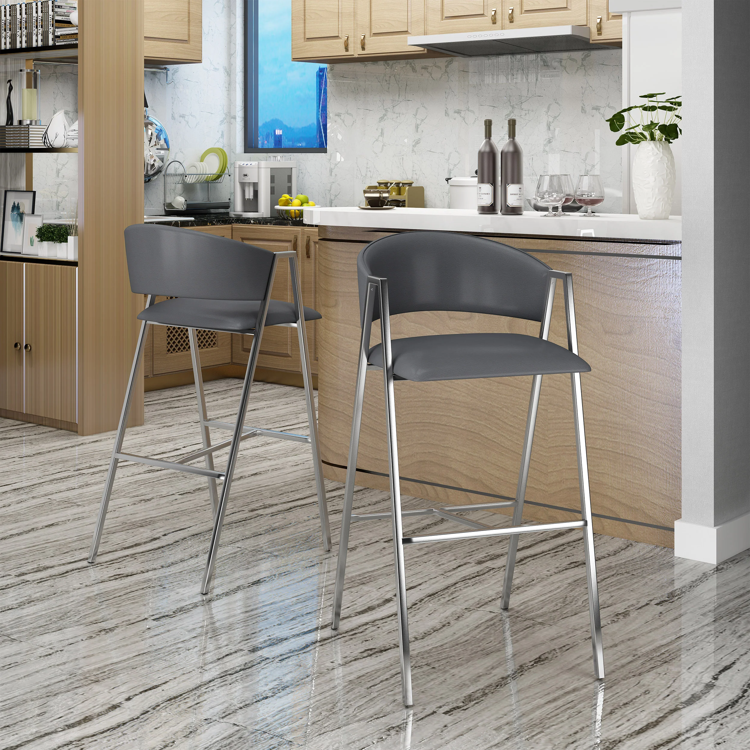 Emily Modern Leather 28.25 Inch Barstool (Set of 2) - furnishings