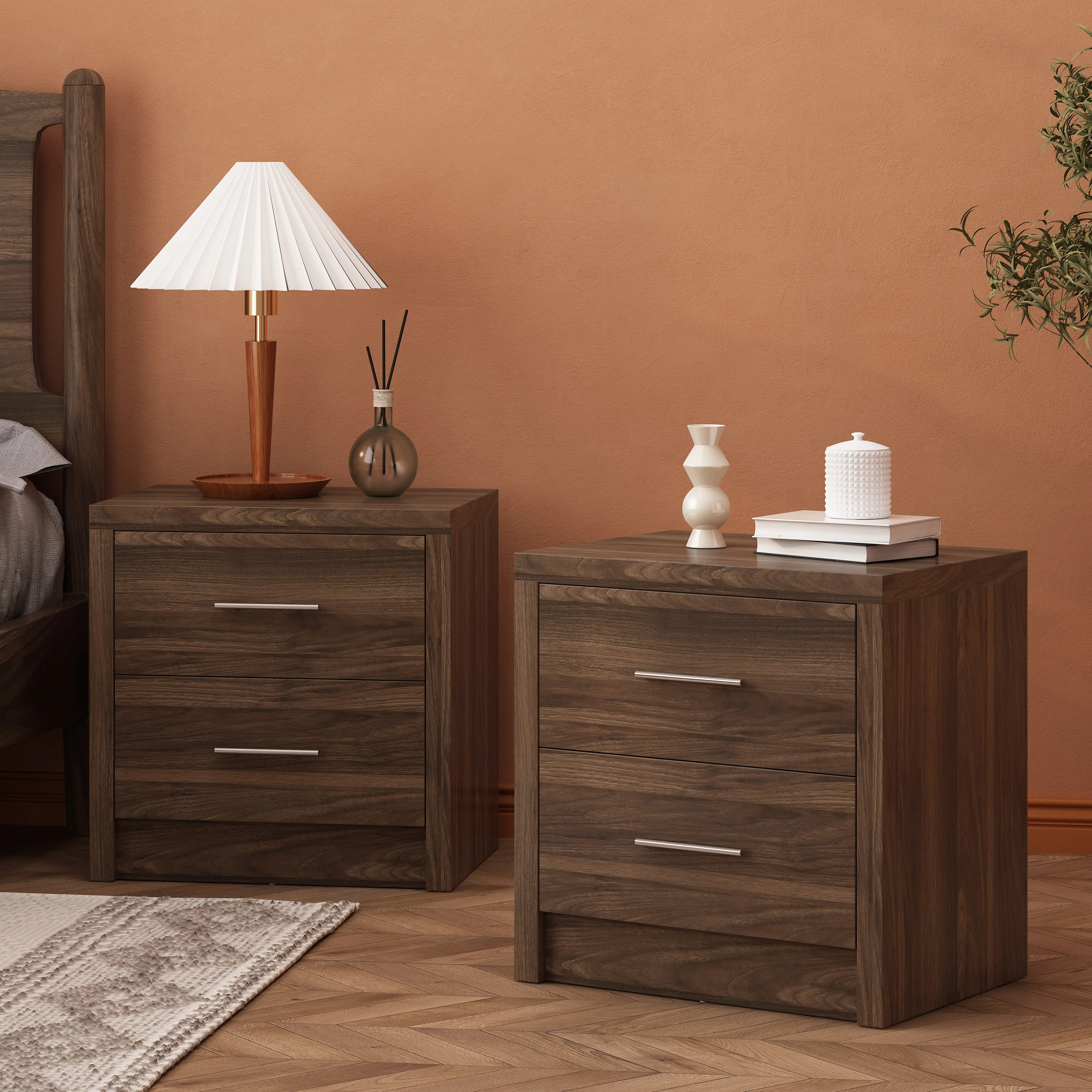 Marlette Modern 2 Drawer Nightstands, Set of 2 - furnishings