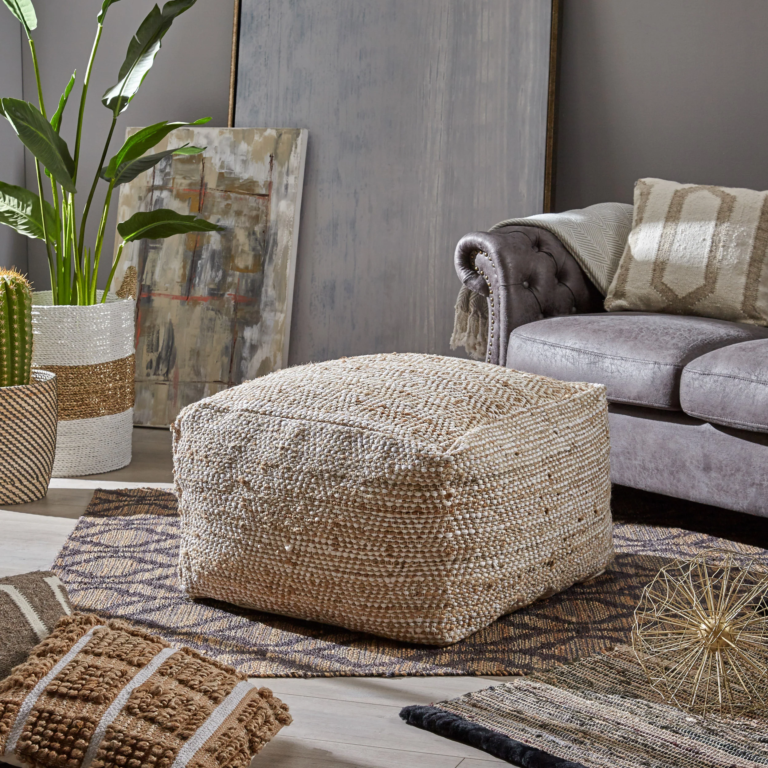 Grace Large Square Boho Style Pouf - furnishings