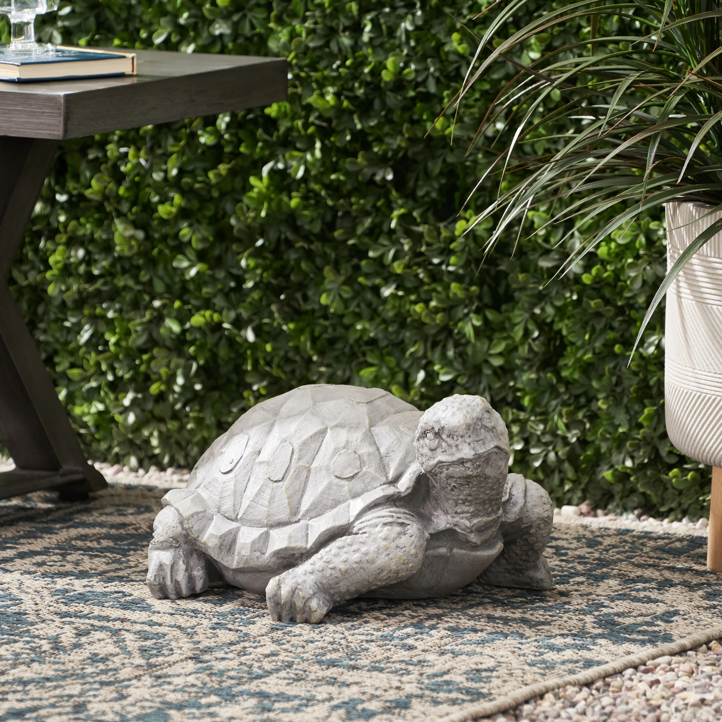 Delphos Outdoor Turtle Garden Statue, Dark Gray - furnishings