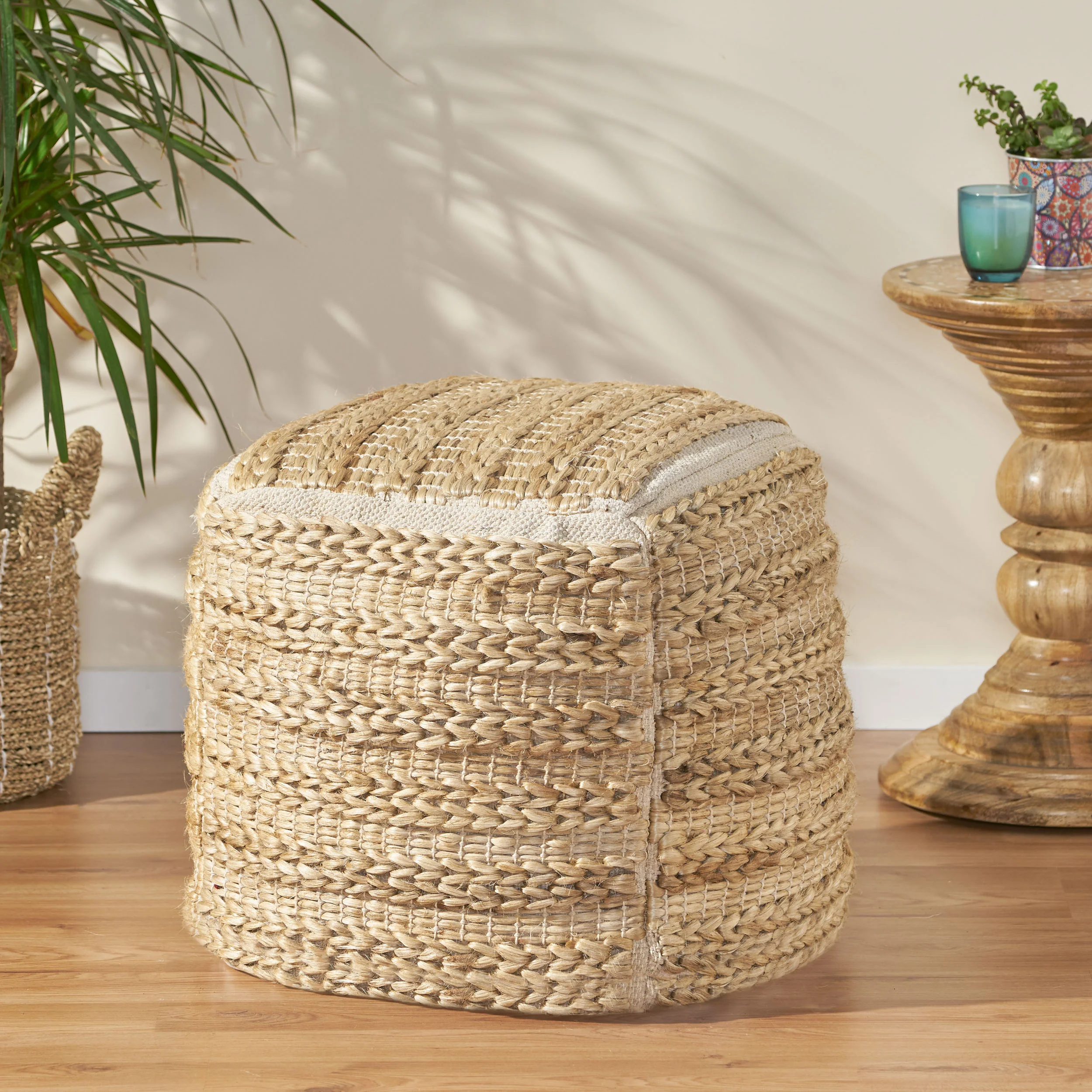 Anaisha Handcrafted Boho Fabric Pouf - furnishings