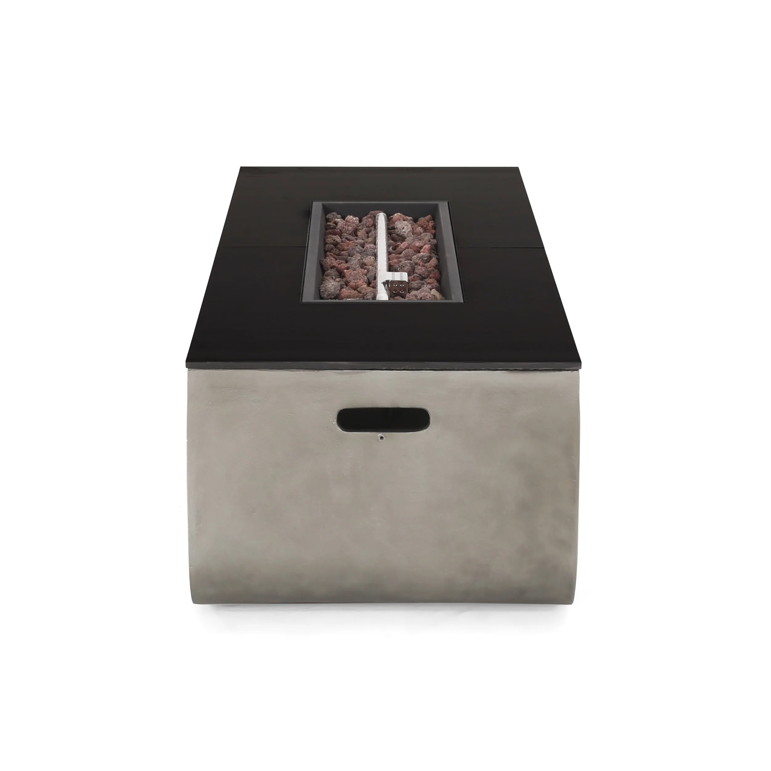 Riga Outdoor 50,000 BTU Lightweight Concrete and Ceramic Rectangular Fire Pit (No Tank Holder), Light Gray and Black - furnishings