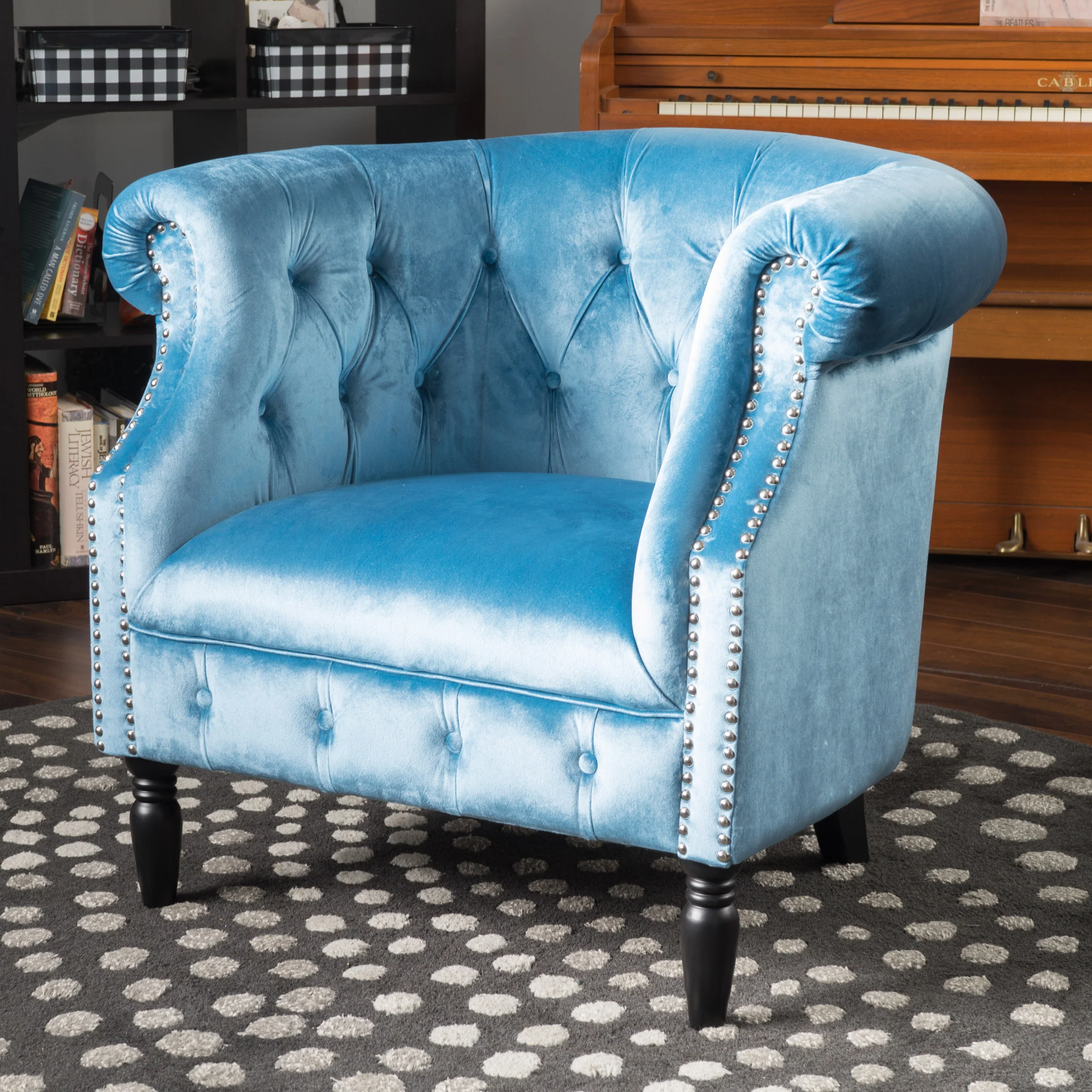 Aries Button-Tufted Velvet Rolled Back Tub Design Club Chair - furnishings