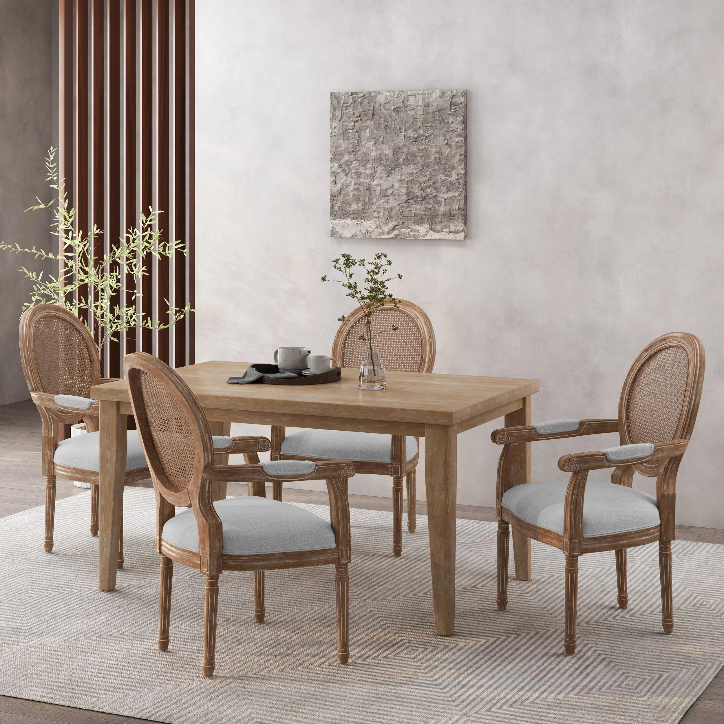 Aisenbrey French Country Wood and Cane Upholstered Dining Chair - furnishings