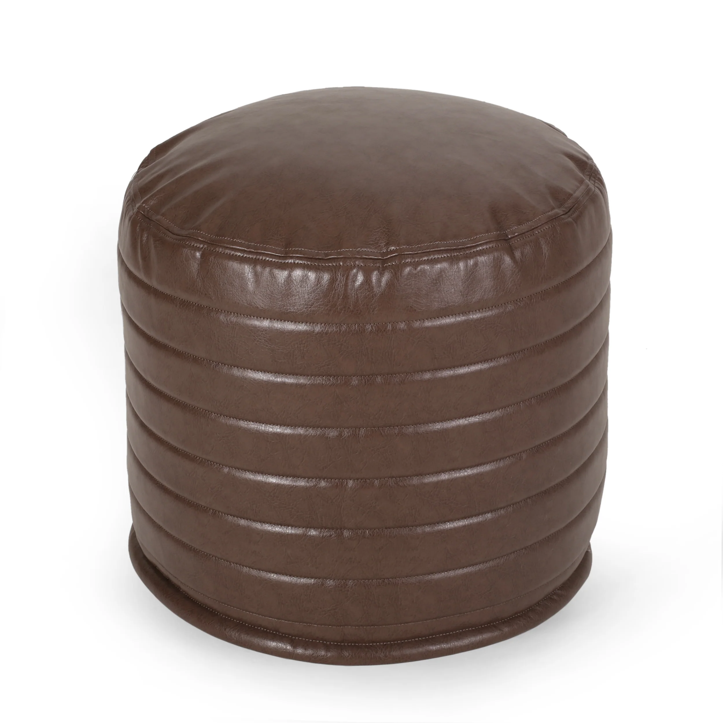 Conrail Contemporary Faux Leather Channel Stitch Pouf - furnishings