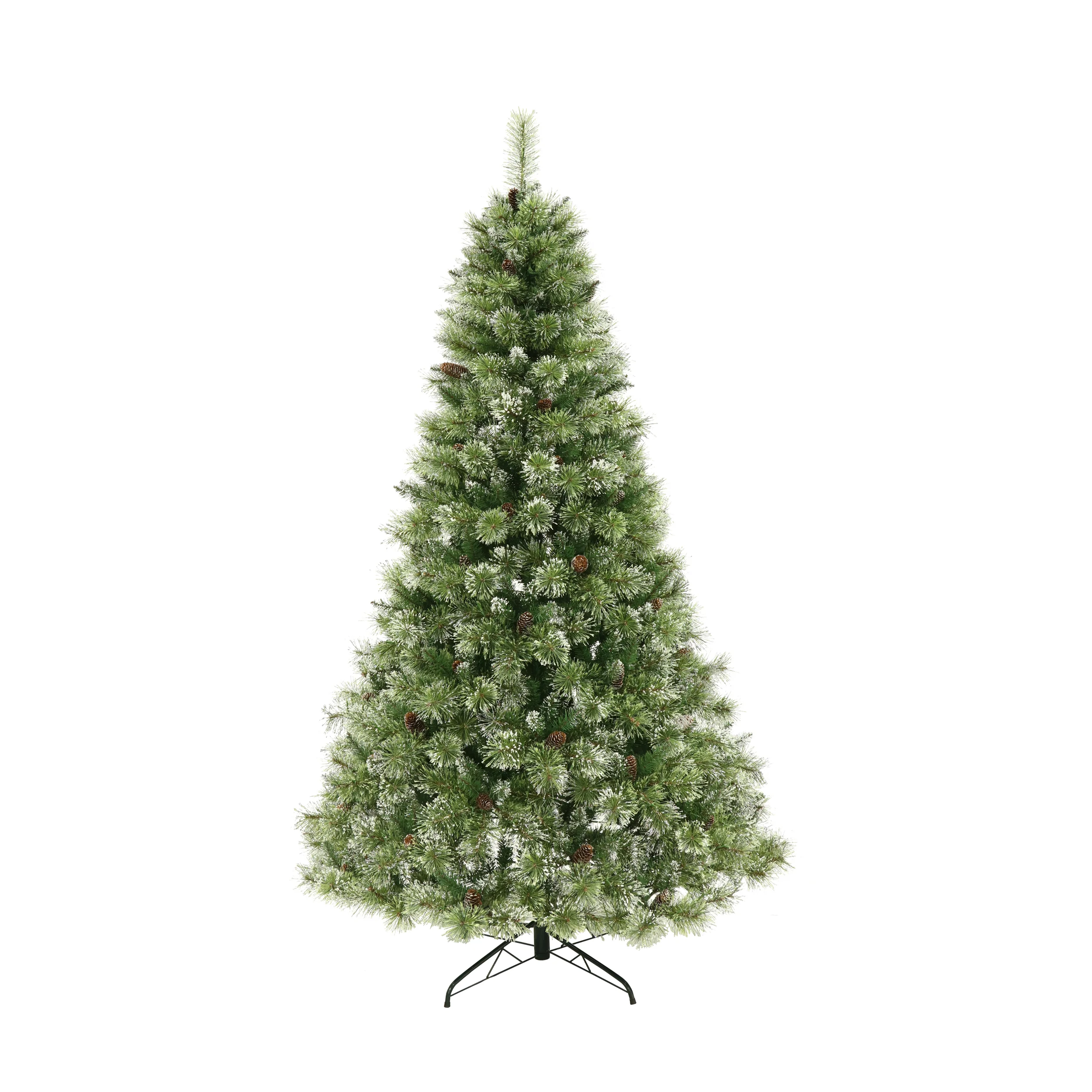 7.5-foot Cashmere Pine and Mixed Needles Pre-Lit Clear LED Hinged Artificial Christmas Tree with Snow and Glitter Branches and Frosted Pinecones - furnishings