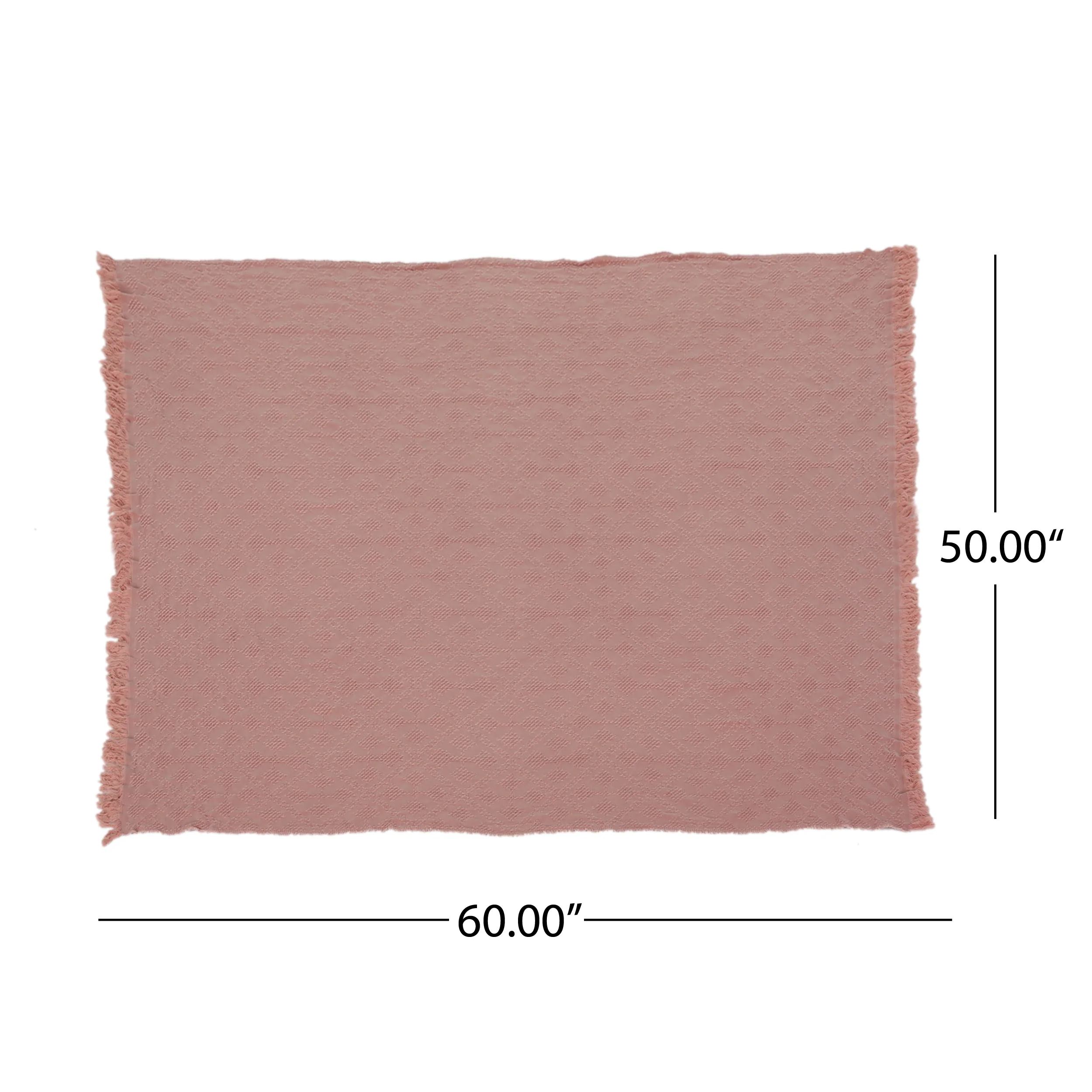 Fontana Contemporary Cotton Throw Blanket with Fringes, Dusty Pink - furnishings