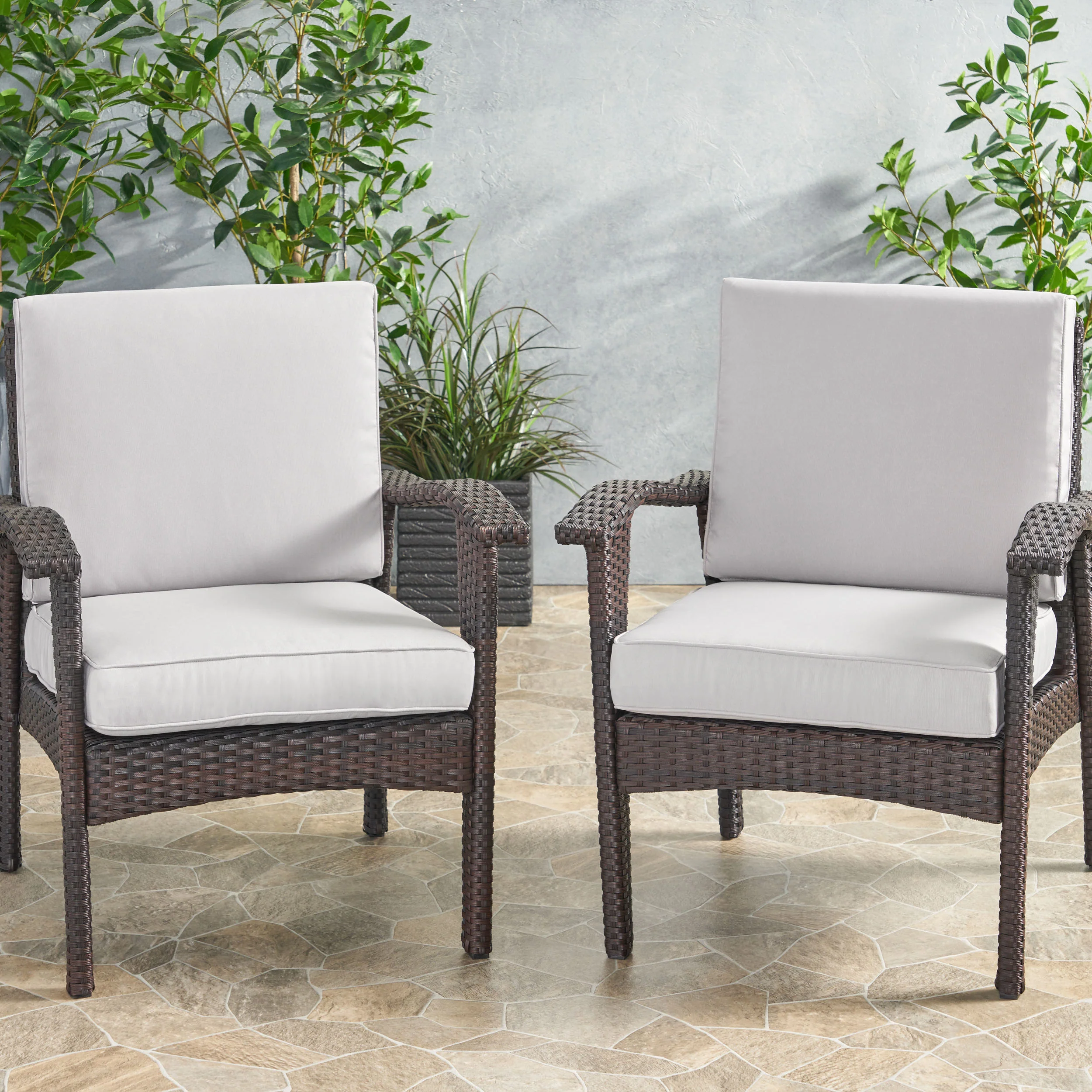 Atiyah Outdoor Water Resistant Fabric Club Chair Cushions with Piping (Set of 2) - furnishings