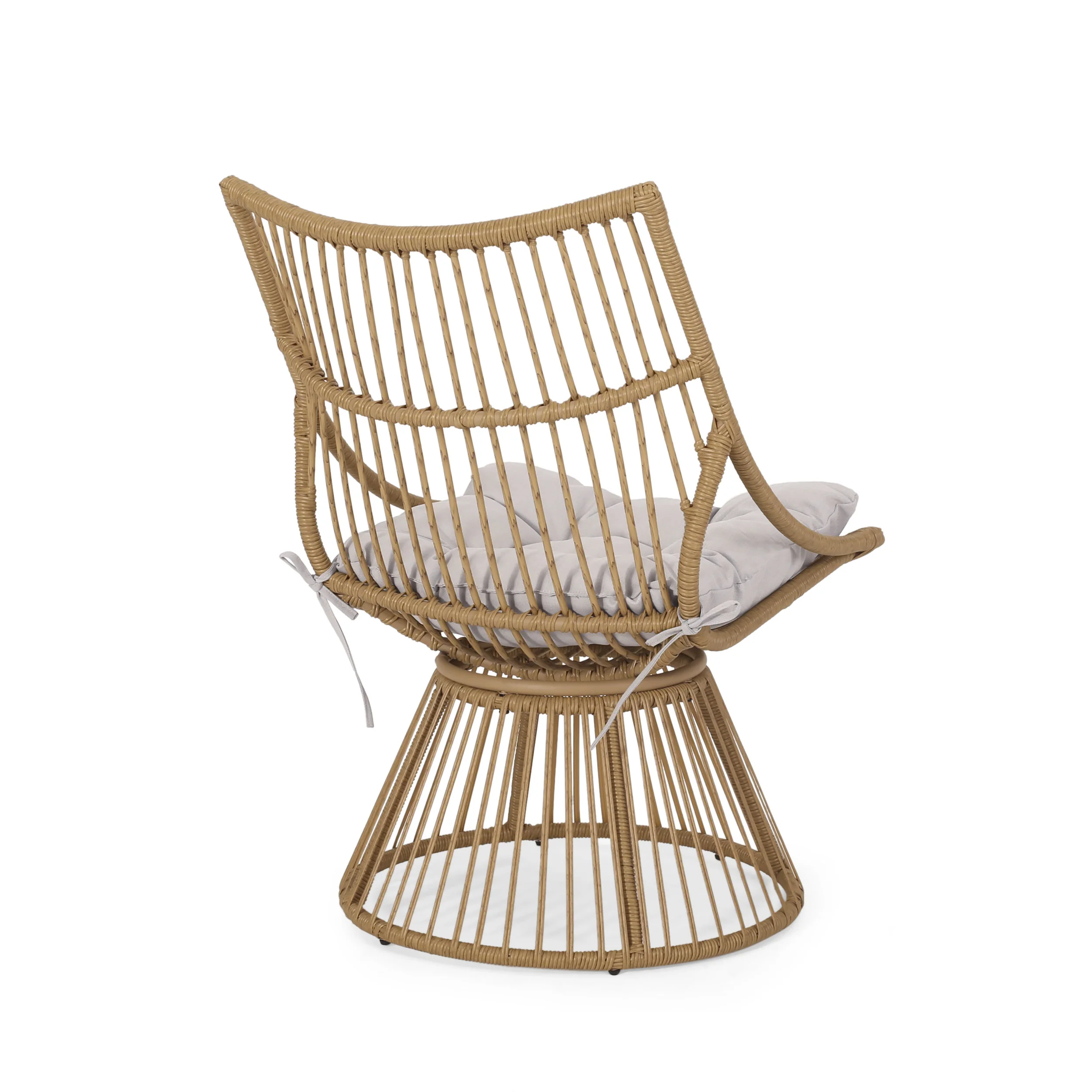 Apulia Outdoor Wicker Chair and Side Table Set with Cushion, Light Brown and Beige - furnishings