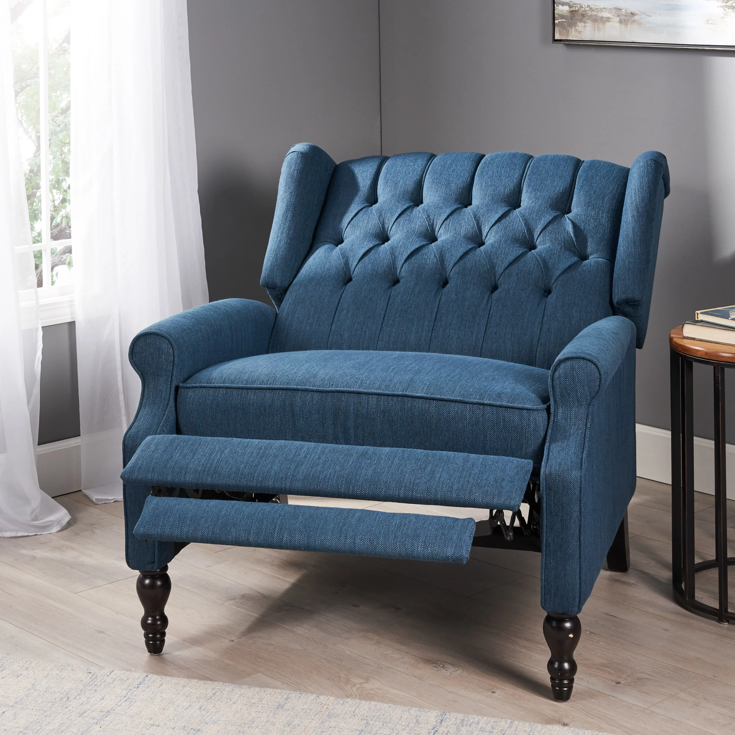 Salome Oversized Tufted Wingback Fabric Push Back Recliner - furnishings
