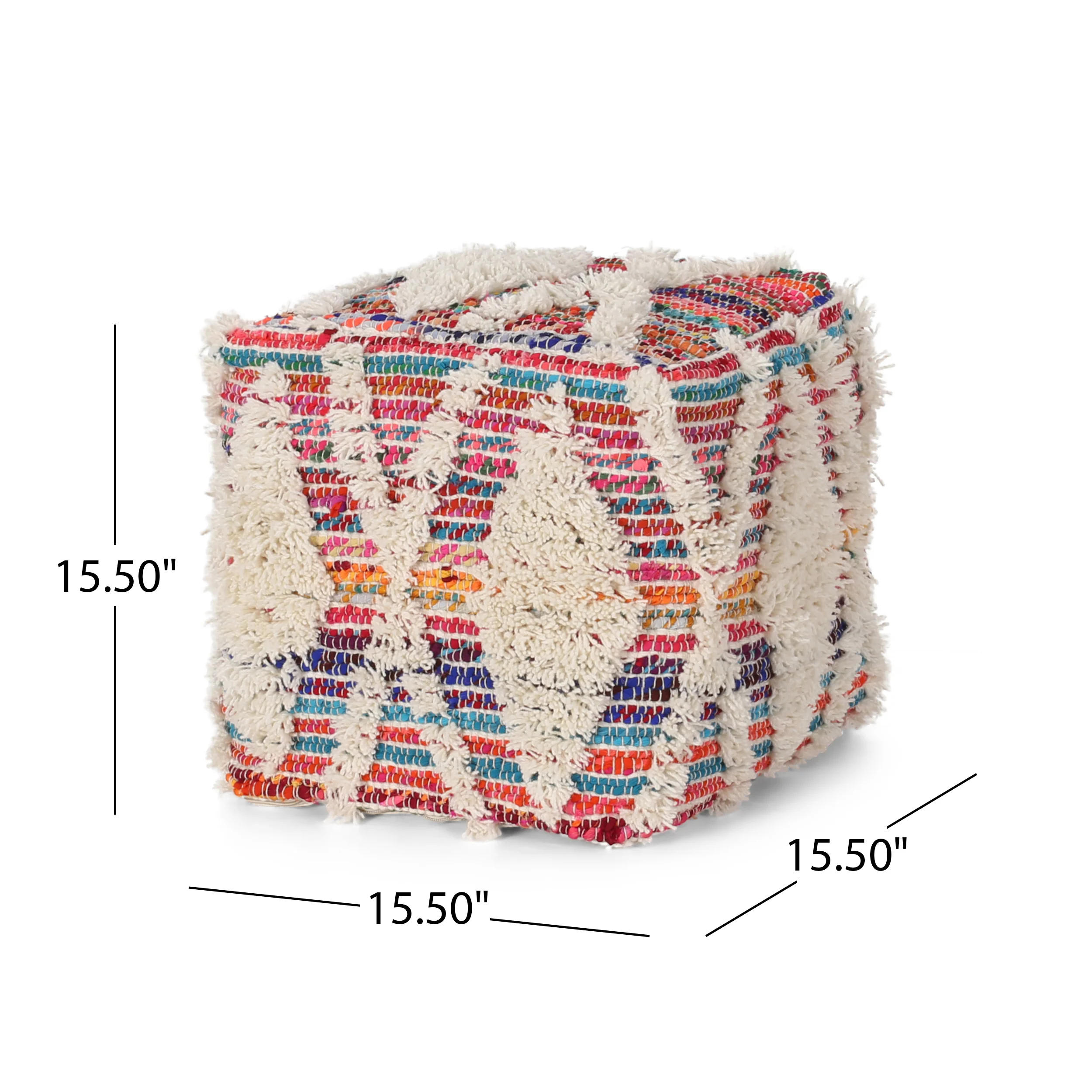 Etoney Boho Wool and Chindi Pouf - furnishings